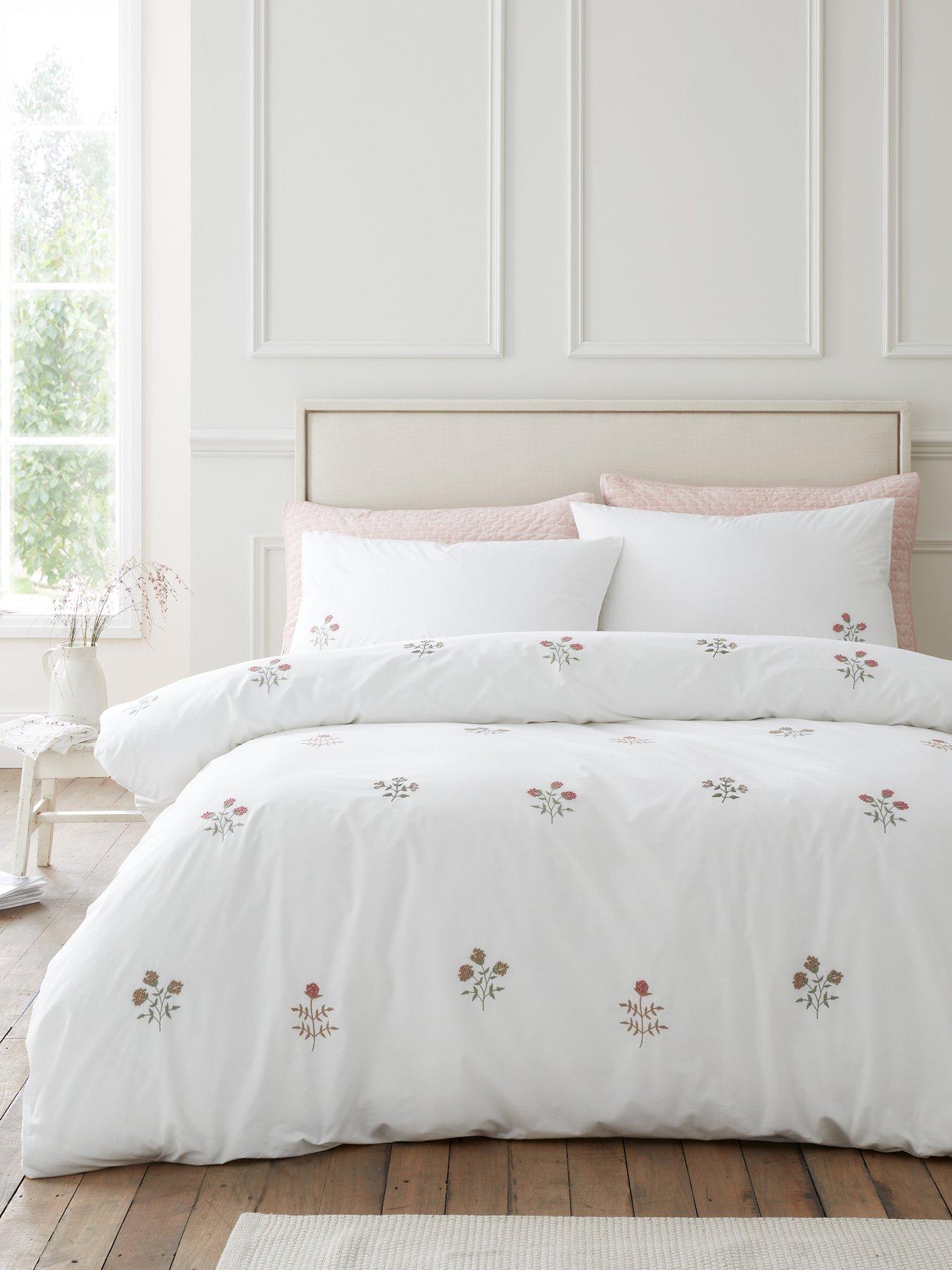 Bianca Adeline Floral Embroidered 100% Cotton 200 Thread Count Duvet Cover Set