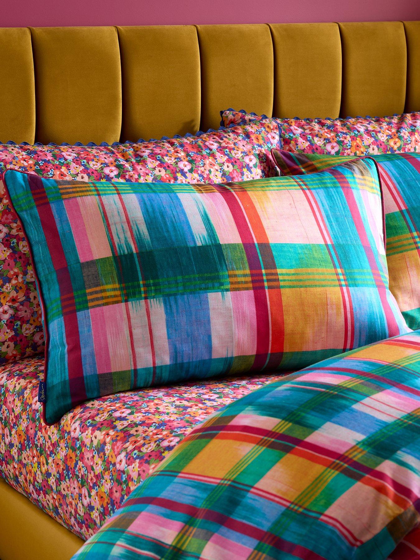 Sophie Robinson Wanderweave Ikat Check 100% Cotton Duvet Cover Set Bright