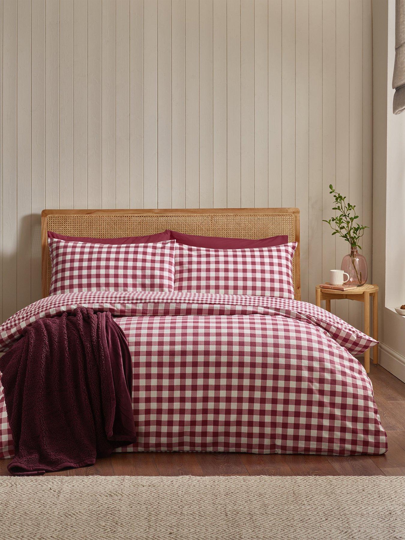 Catherine Lansfield Brushed Gingham Duvet Set Burgundy