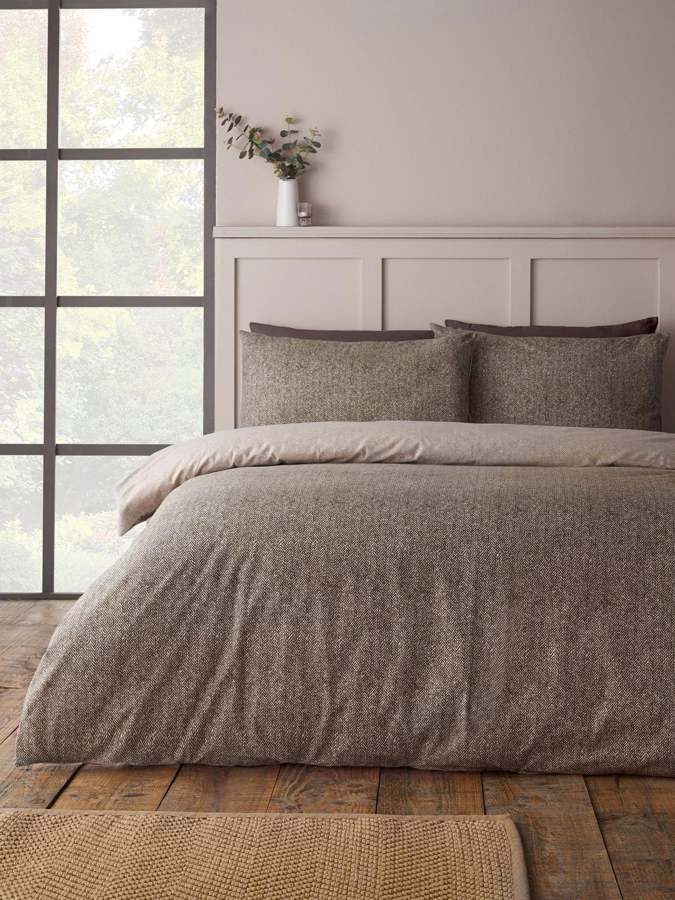 Image 1 of 4 of Catherine Lansfield Brushed 100% Cotton Herringbone Duvet Cover Set
