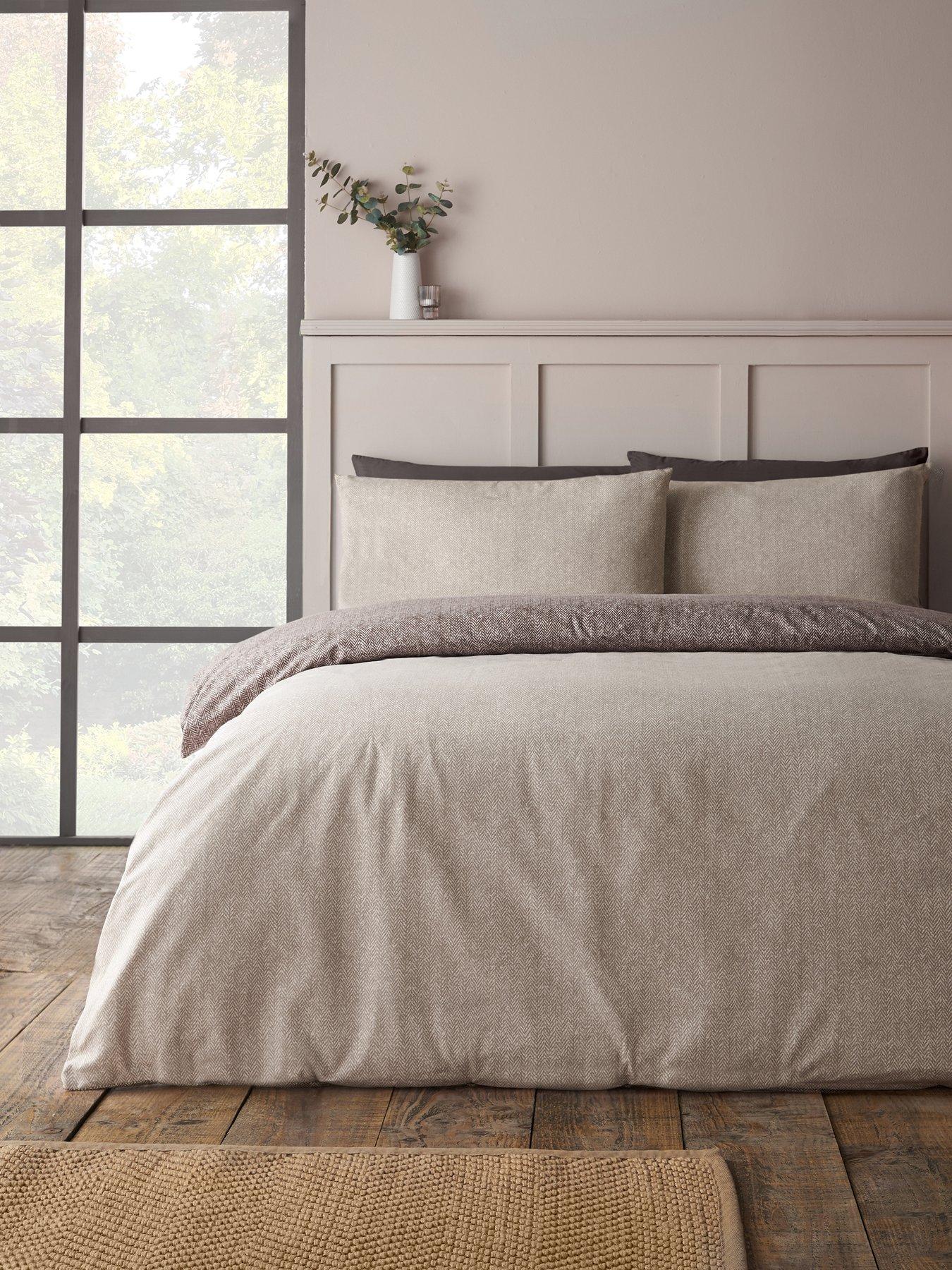 Image 3 of 4 of Catherine Lansfield Brushed 100% Cotton Herringbone Duvet Cover Set