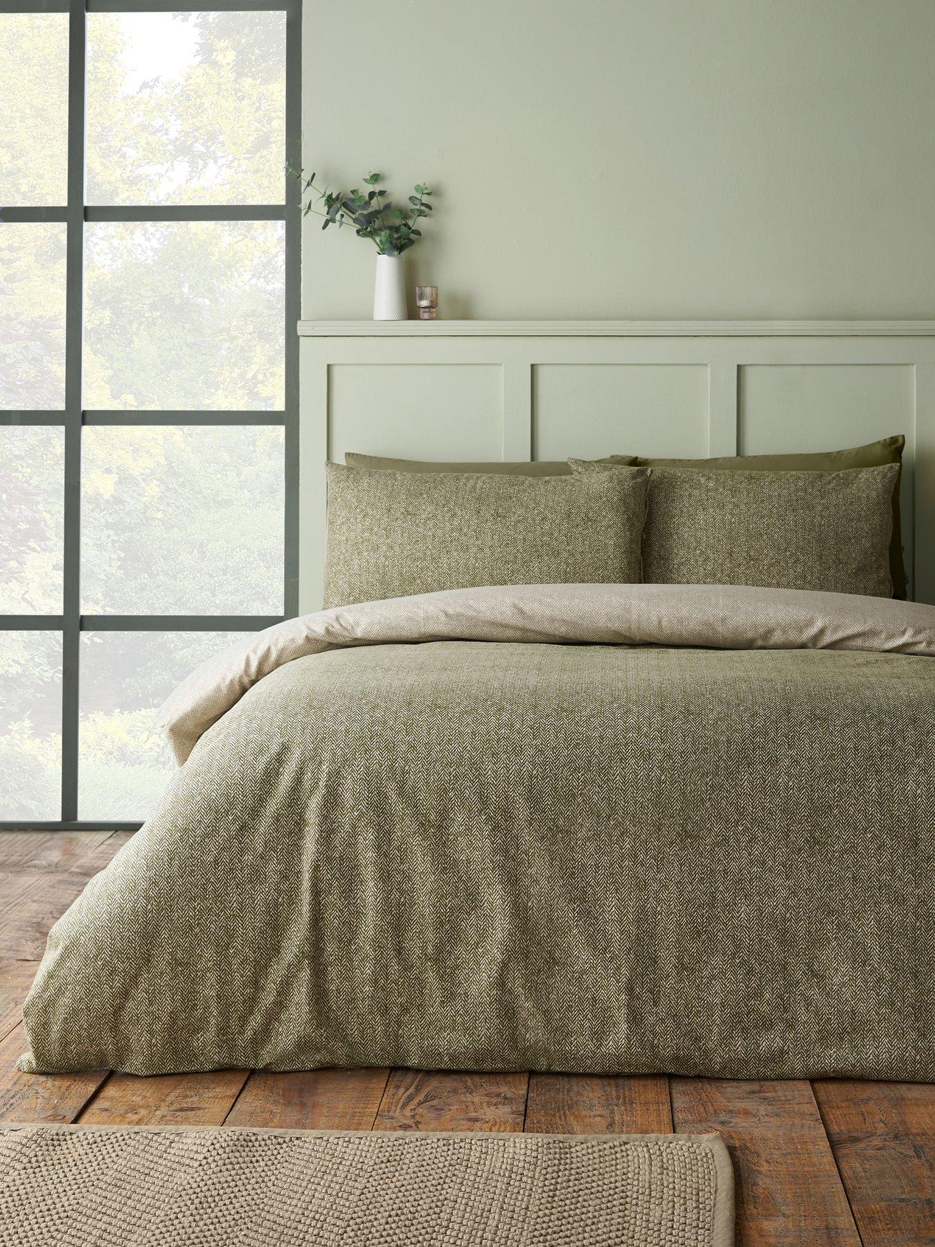 Catherine Lansfield Brushed Herringbone Single Duvet Set Green