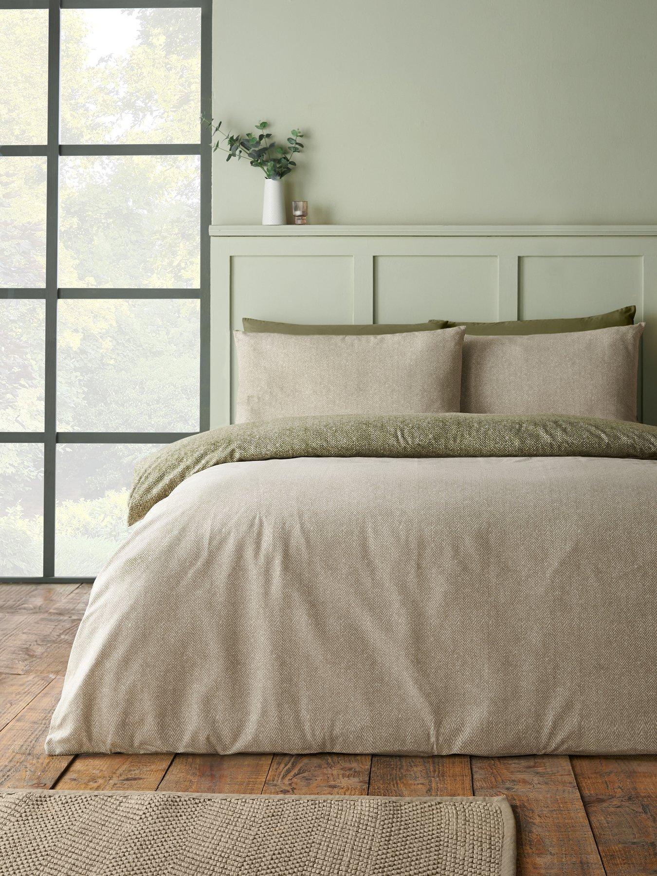 Image 3 of 4 of Catherine Lansfield Brushed 100% Cotton Herringbone Duvet Cover Set