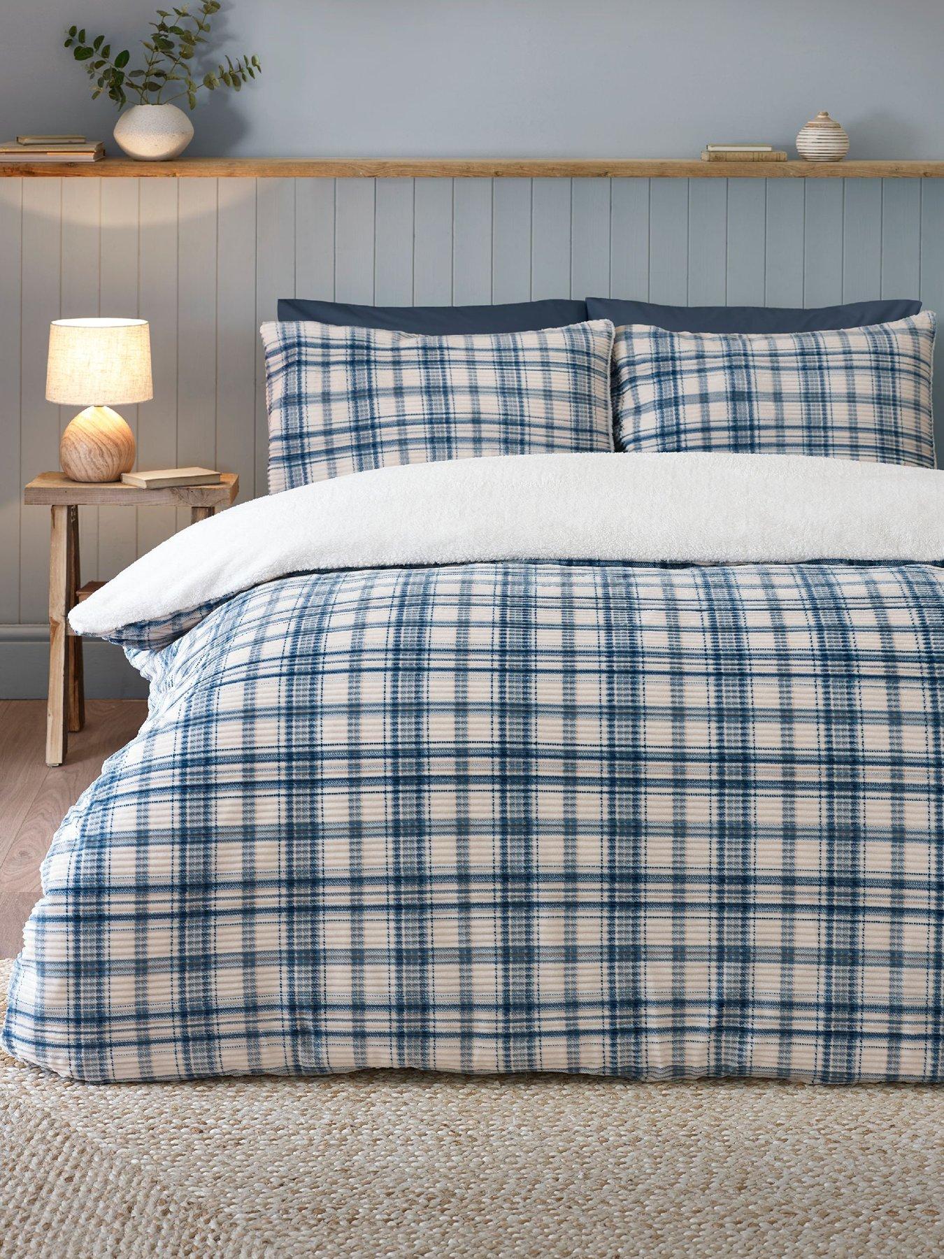 Catherine Lansfield Cosy Ribbed Check Single Duvet Set Blue