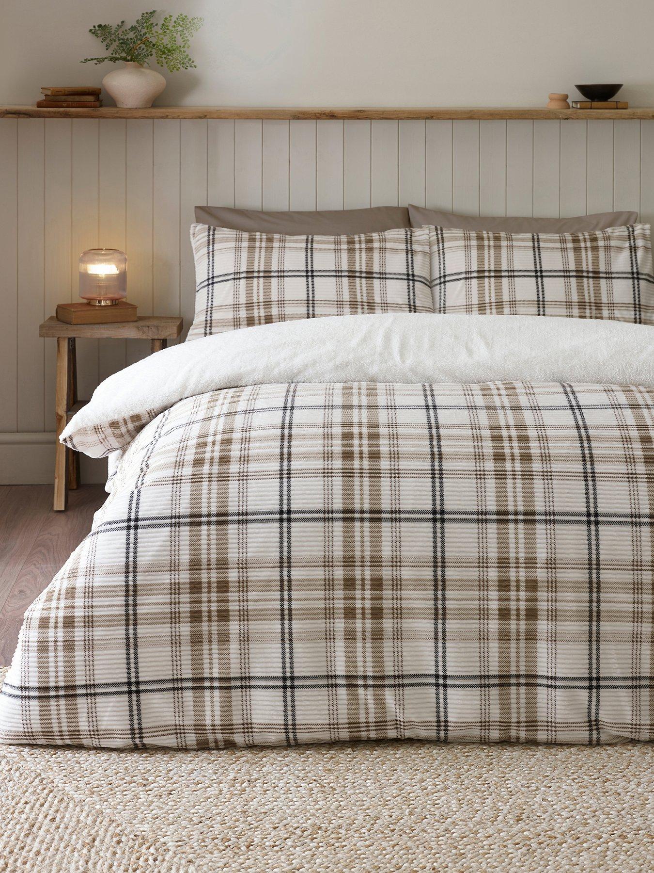 Catherine Lansfield Soft and Cosy Ribbed Check Sherpa Duvet Cover Set