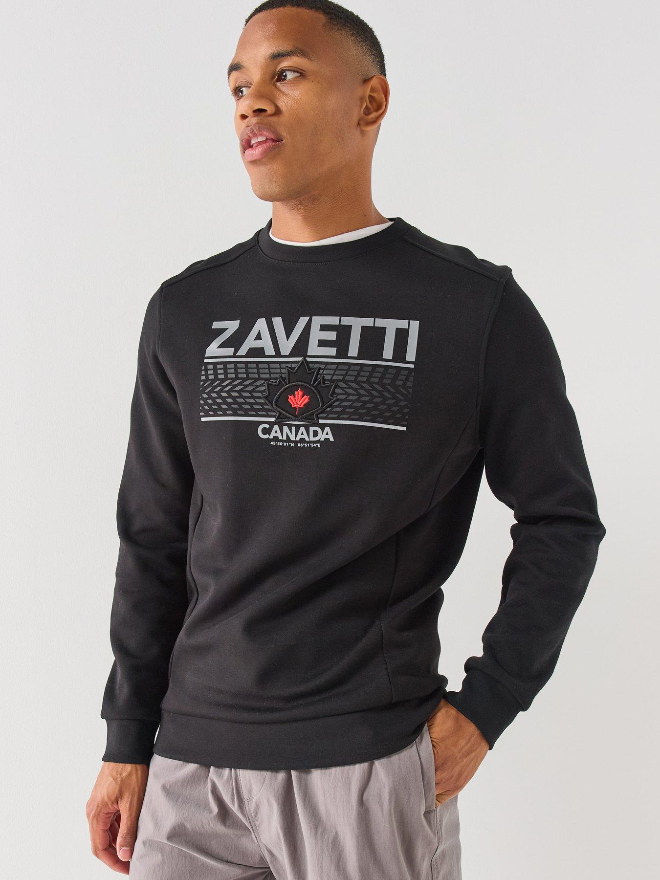 Zavetti Canada Dimola Panelled Pullover Logo Crew Sweatshirt - Black