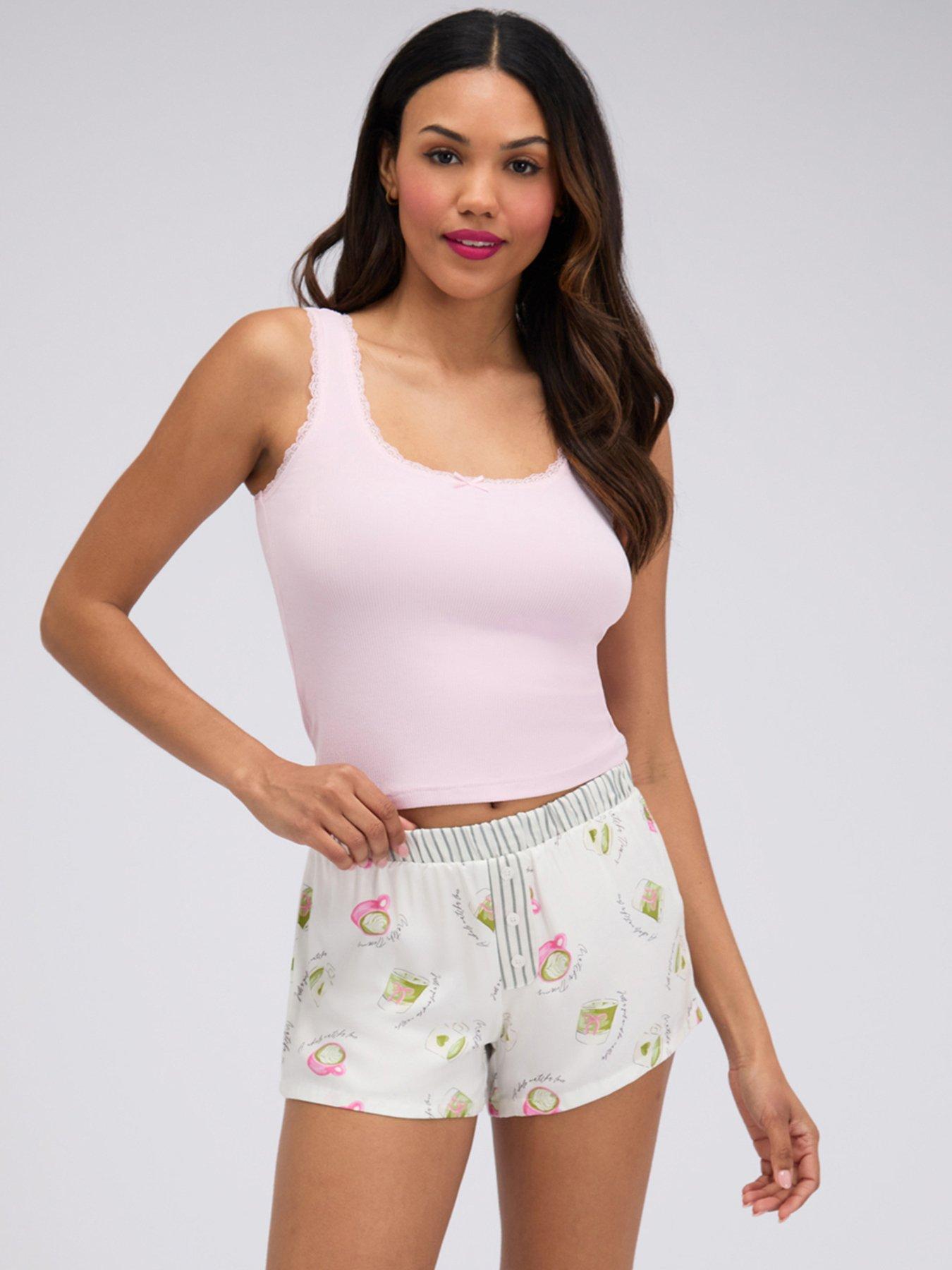 Boux Avenue Rib Vest  &  Matcha Shorts PJ Set - Pink