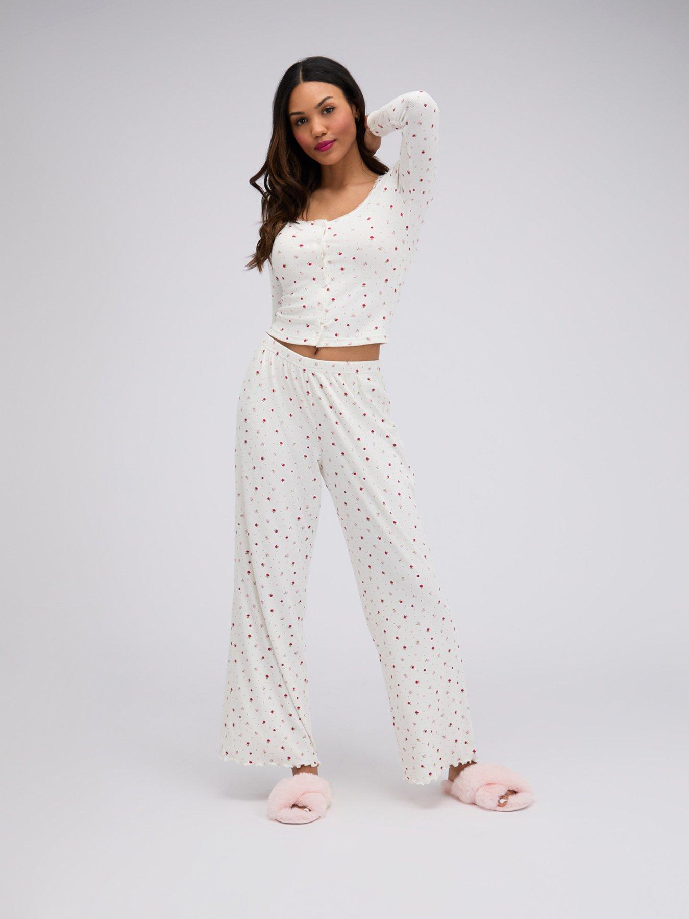 Boux Avenue Floral Rib Pyjama Set - Ivory Mix