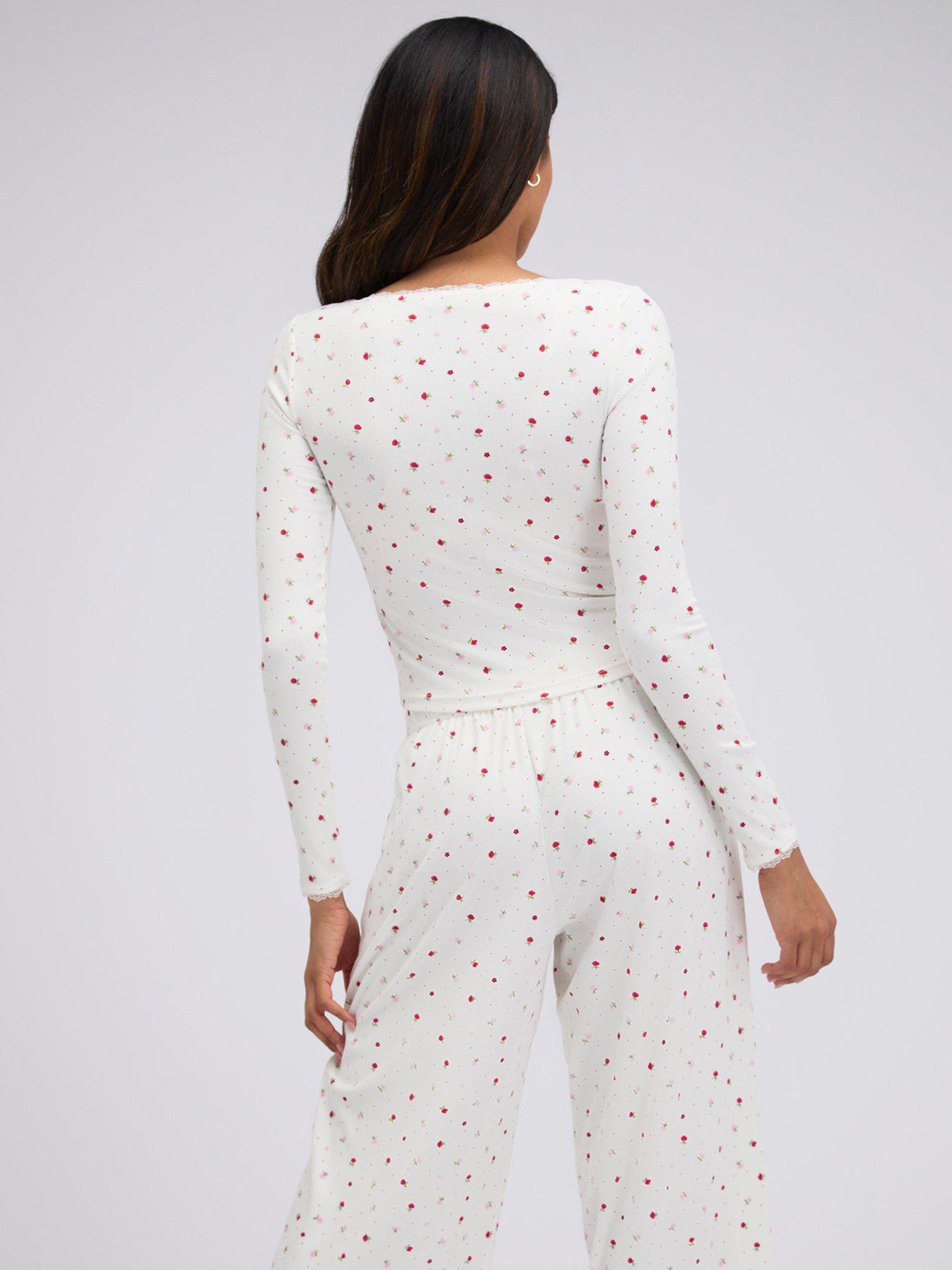 Image 2 of 6 of Boux Avenue Floral Rib Pyjama Set - Ivory Mix