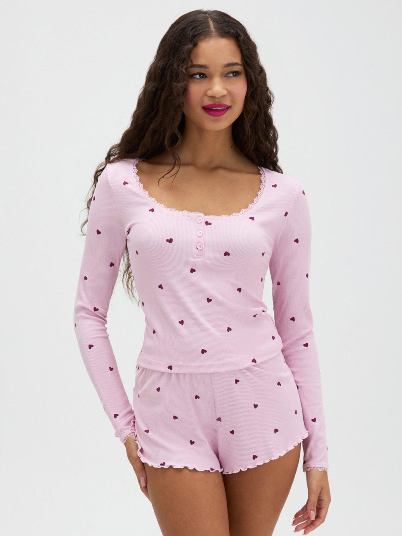 Image 1 of 6 of Boux Avenue Heart Print PJ Set - Pink