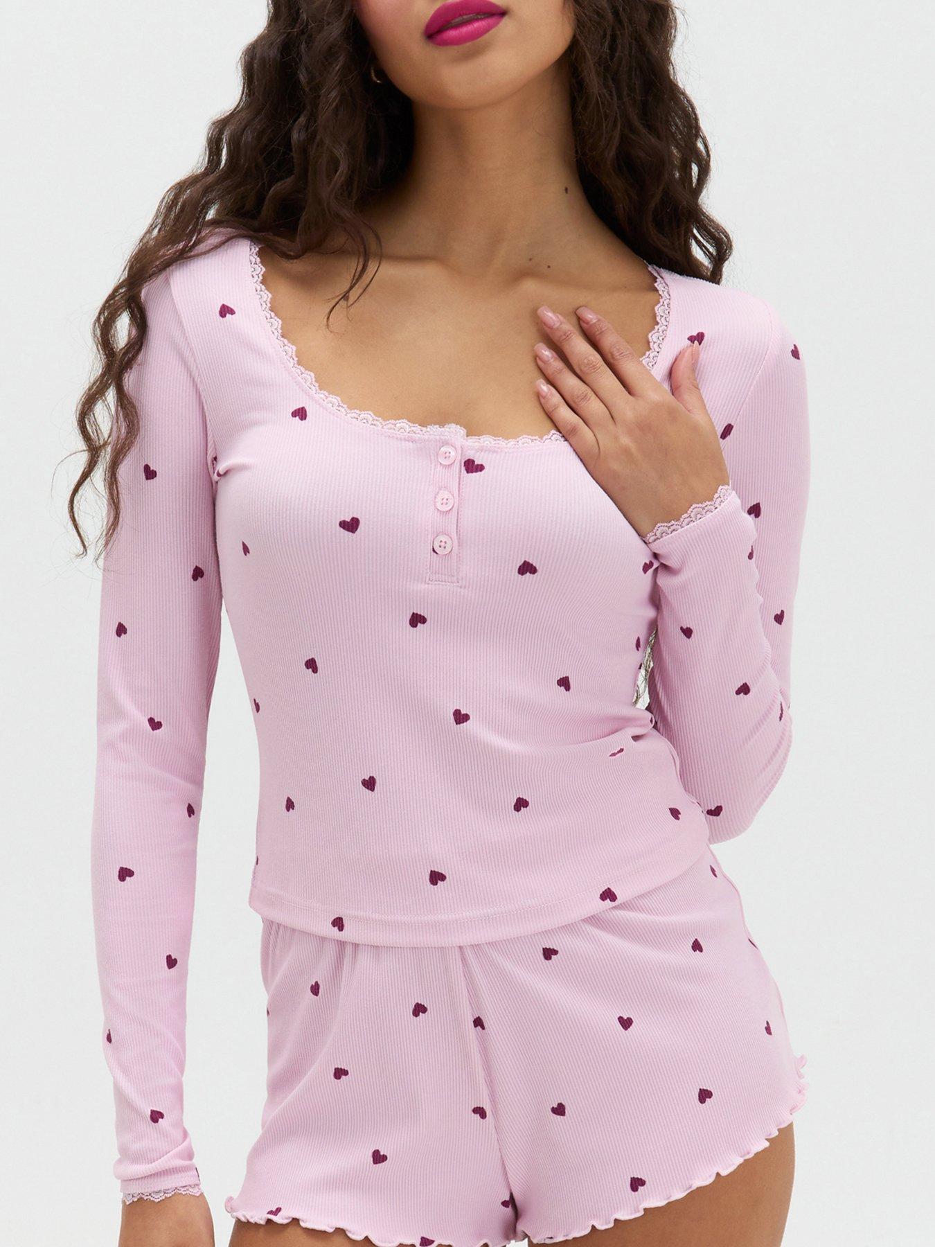 Image 4 of 6 of Boux Avenue Heart Print PJ Set - Pink