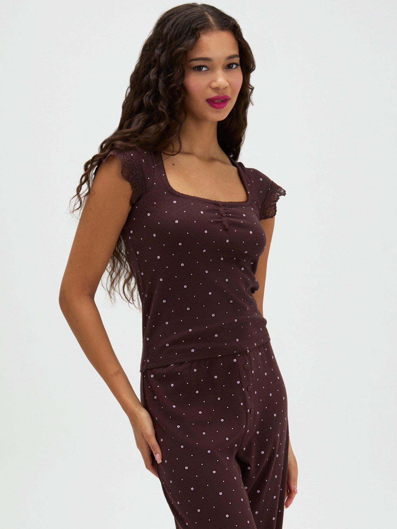 Image 3 of 5 of Boux Avenue Daisy Pointelle Pyjama Set - Brown