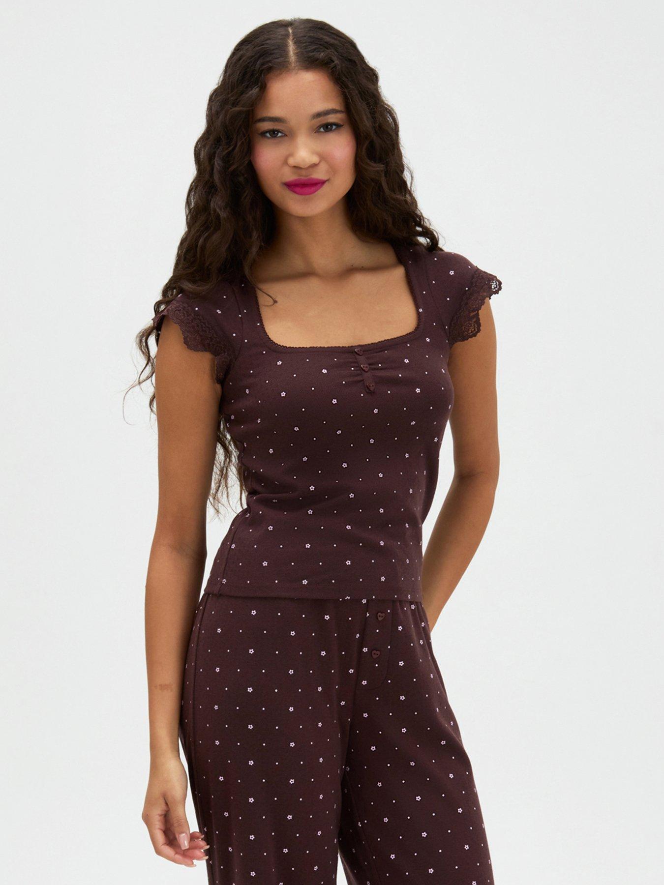 Image 4 of 5 of Boux Avenue Daisy Pointelle Pyjama Set - Brown