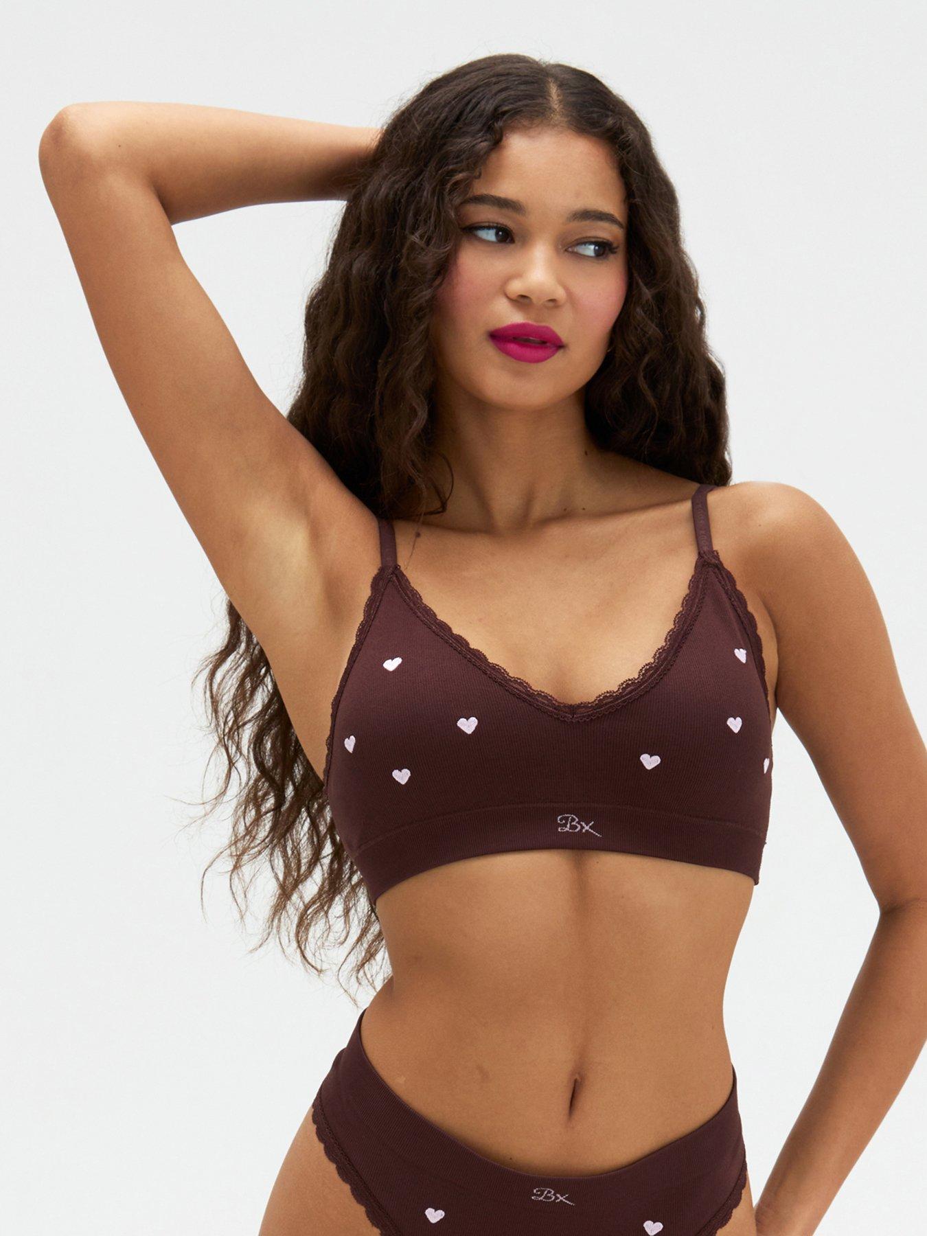 Image 1 of 6 of Boux Avenue Heart Embroidered Seamless Bralette - Chocolate