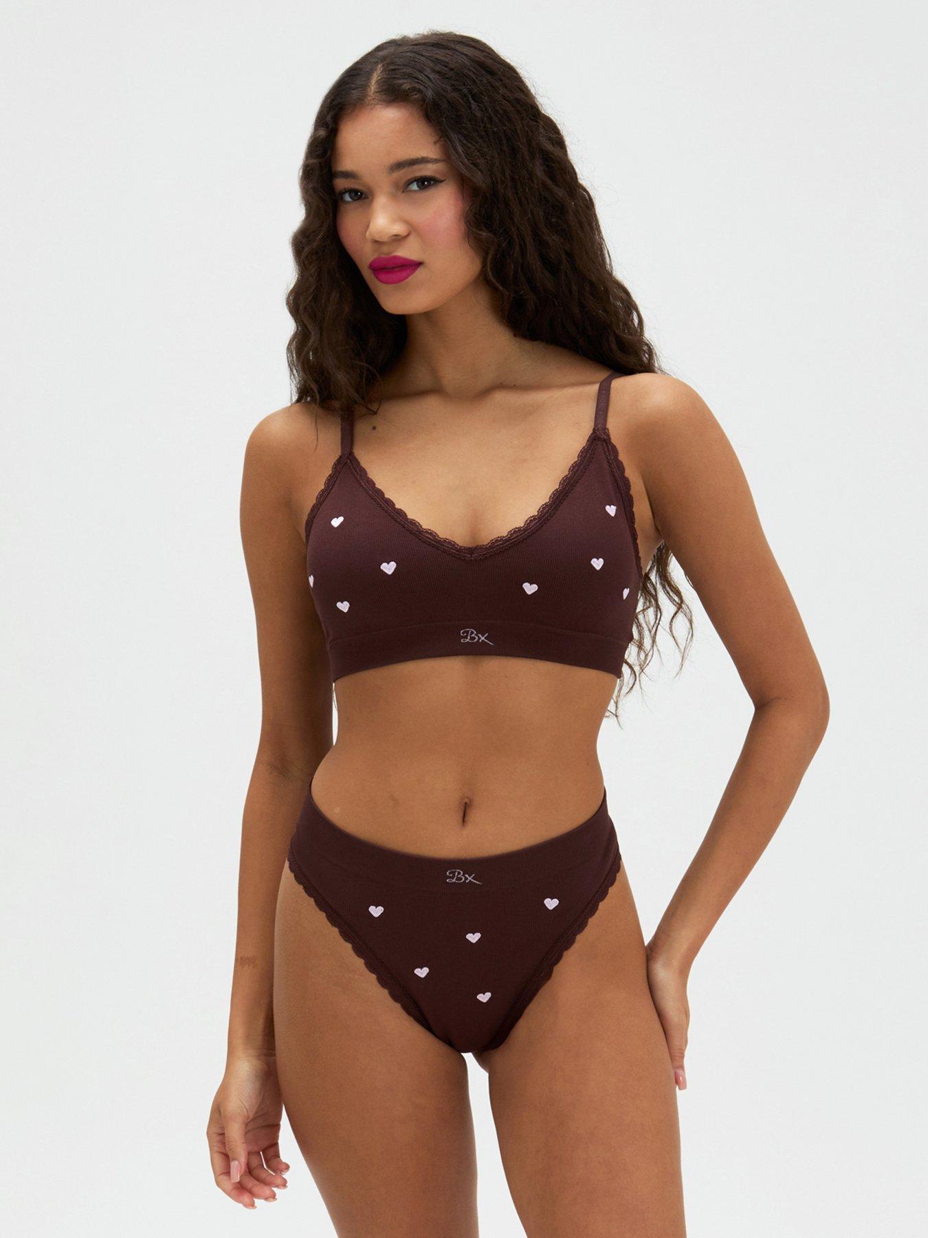 Image 3 of 6 of Boux Avenue Heart Embroidered Seamless Bralette - Chocolate