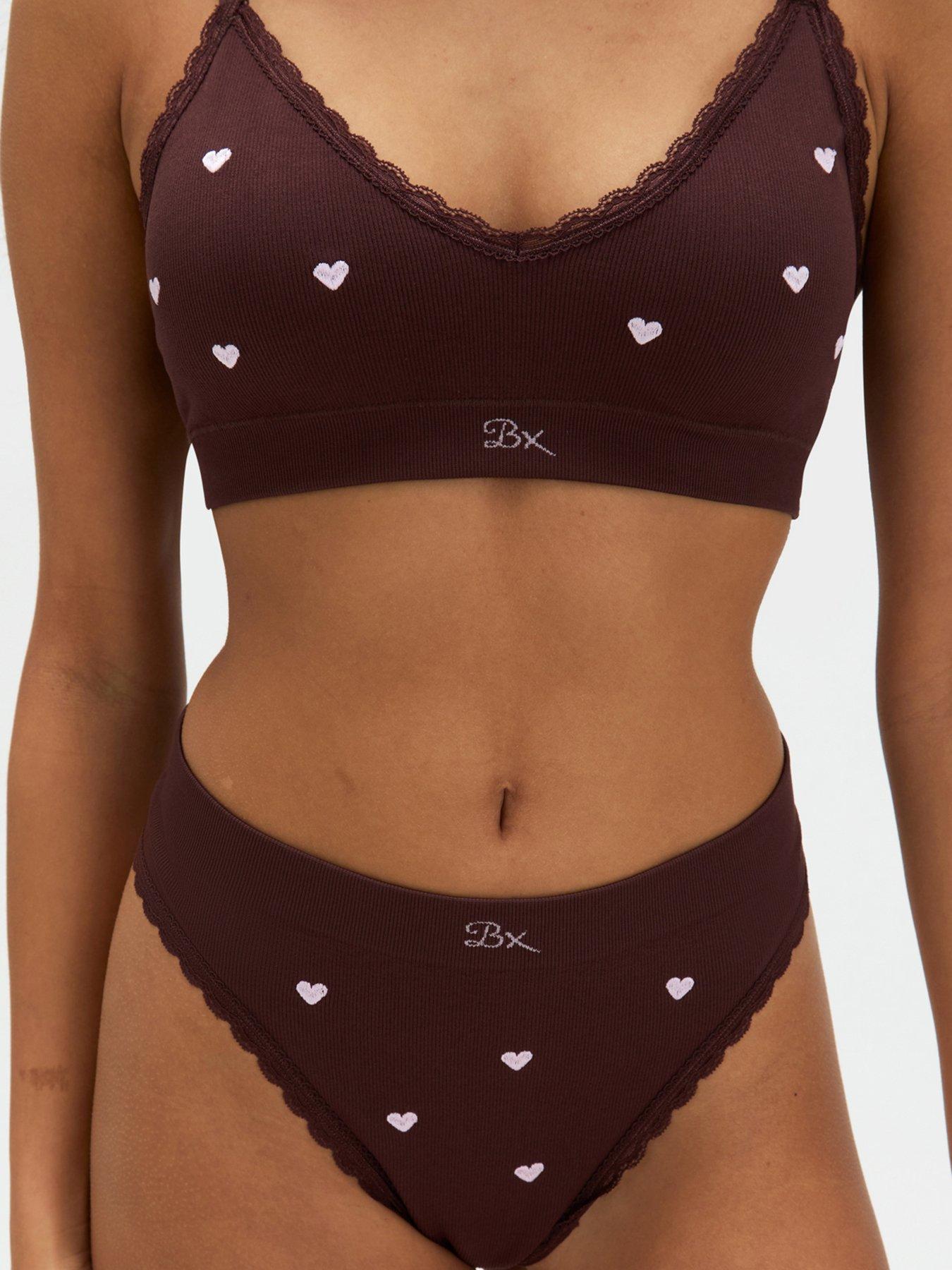 Image 4 of 6 of Boux Avenue Heart Embroidered Seamless Bralette - Chocolate