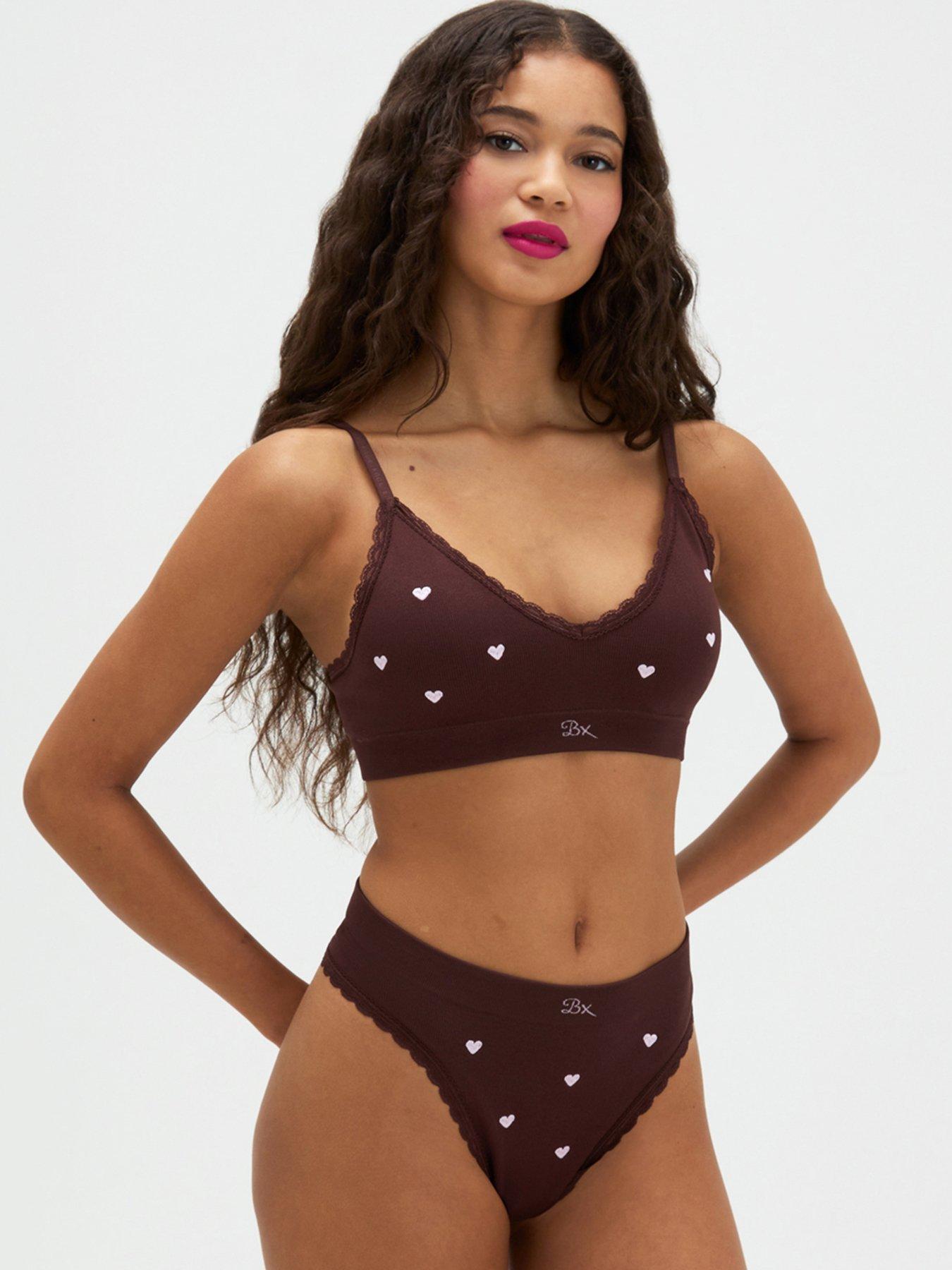 Image 6 of 6 of Boux Avenue Heart Embroidered Seamless Bralette - Chocolate