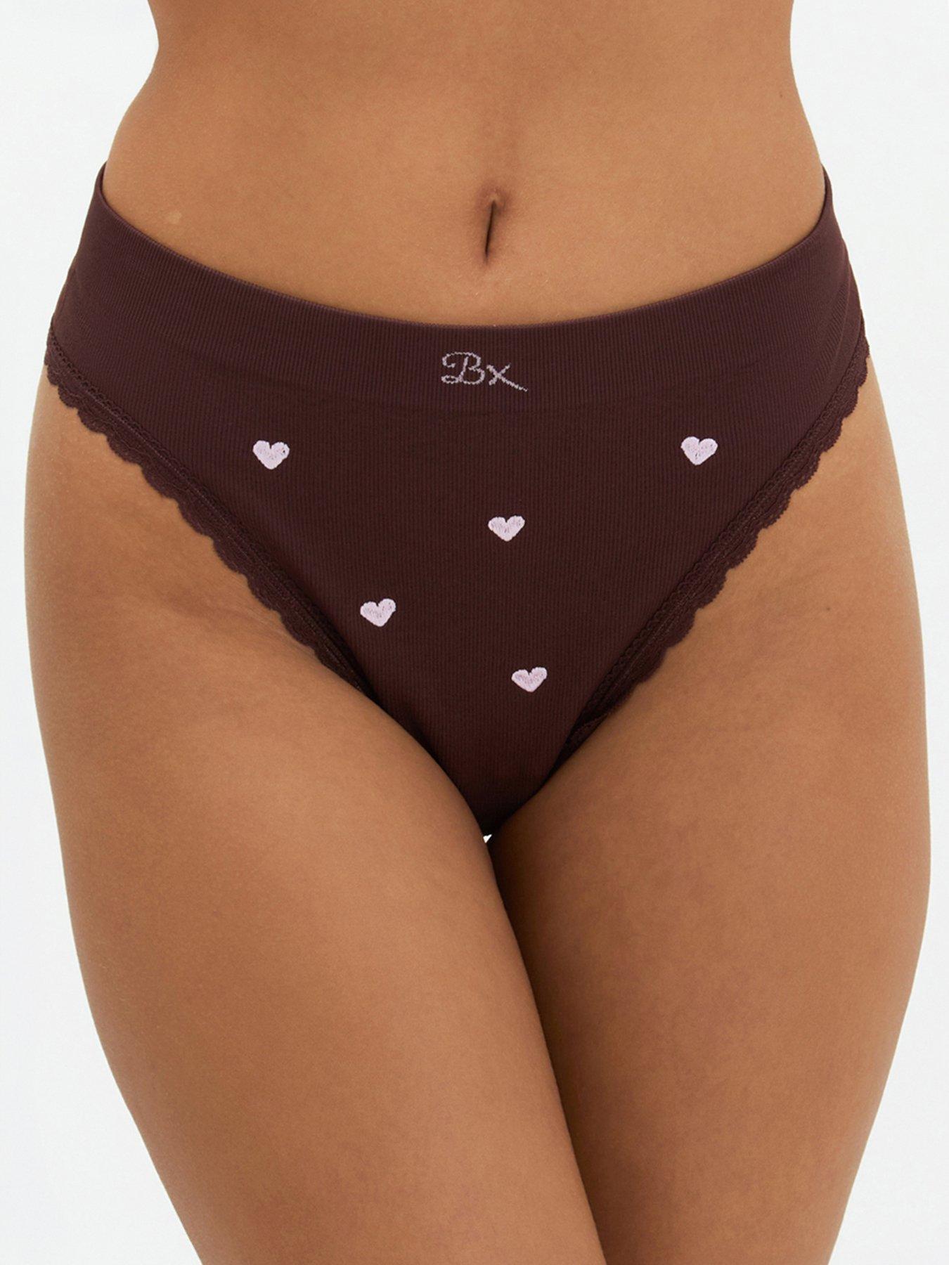Boux Avenue Heart Emb Seamless Thong - Chocolate