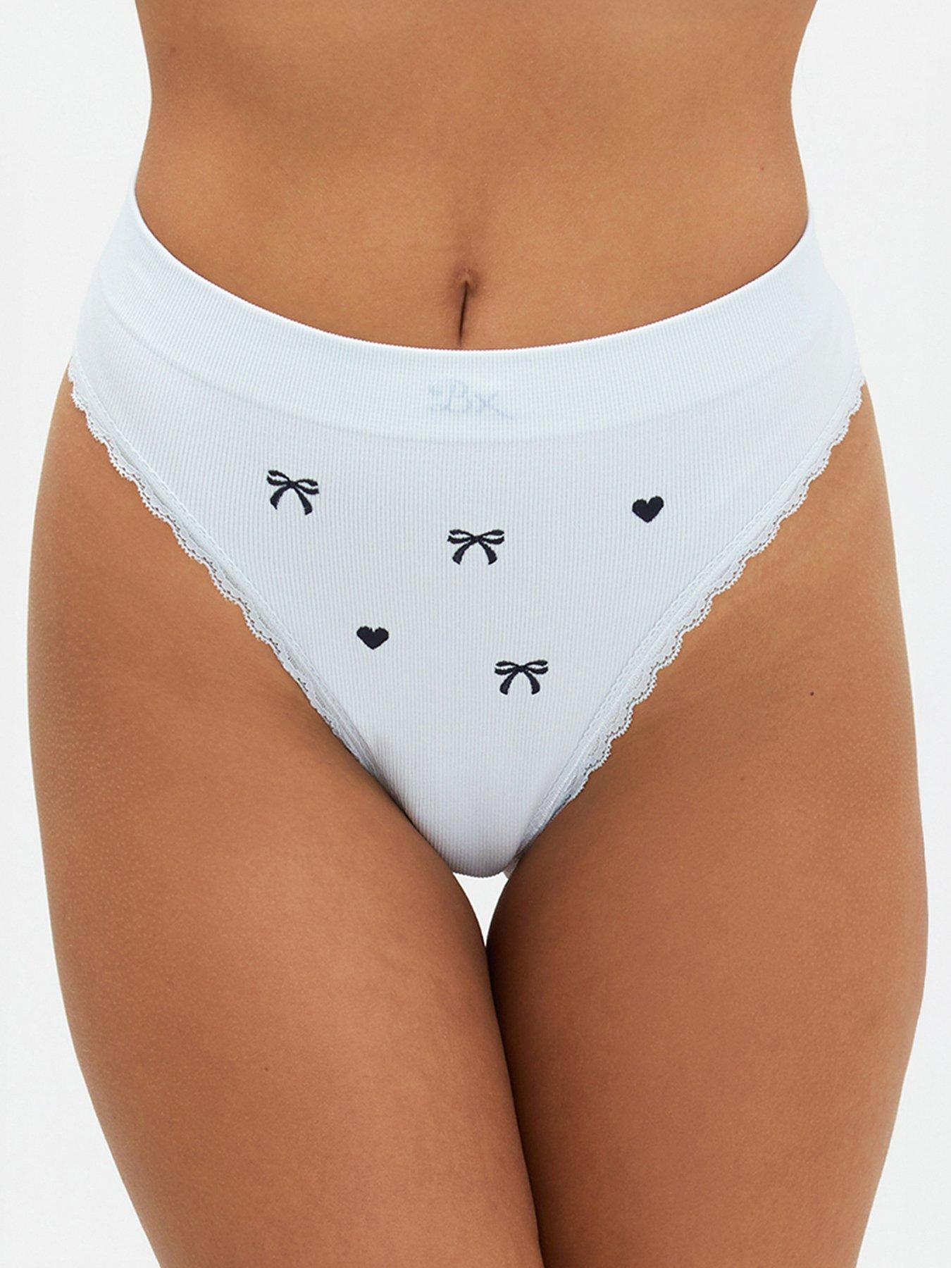 Boux Avenue Bow Embroidered Seamless Thong - Blue Mix