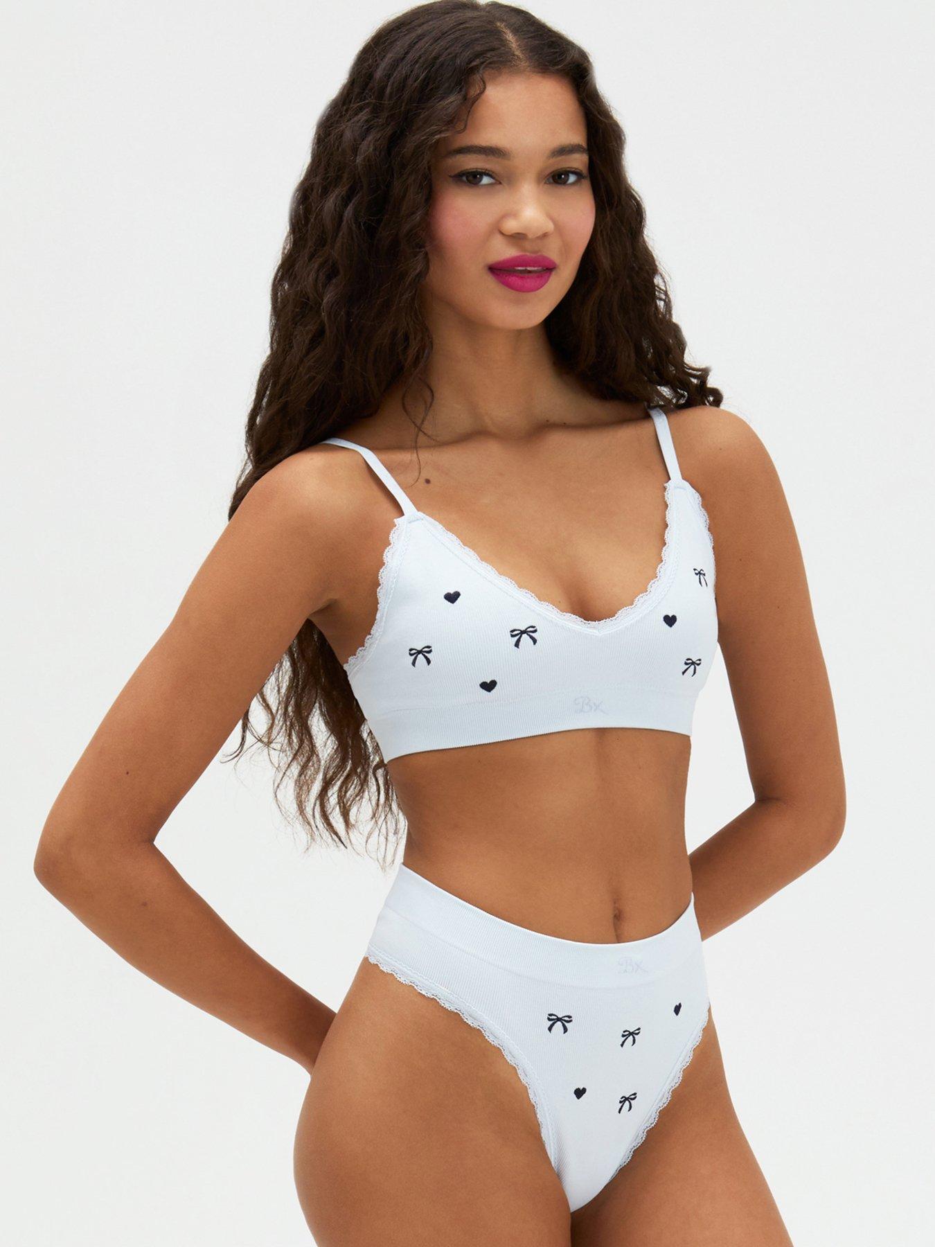 Image 3 of 5 of Boux Avenue Bow Embroidered Seamless Thong - Blue Mix