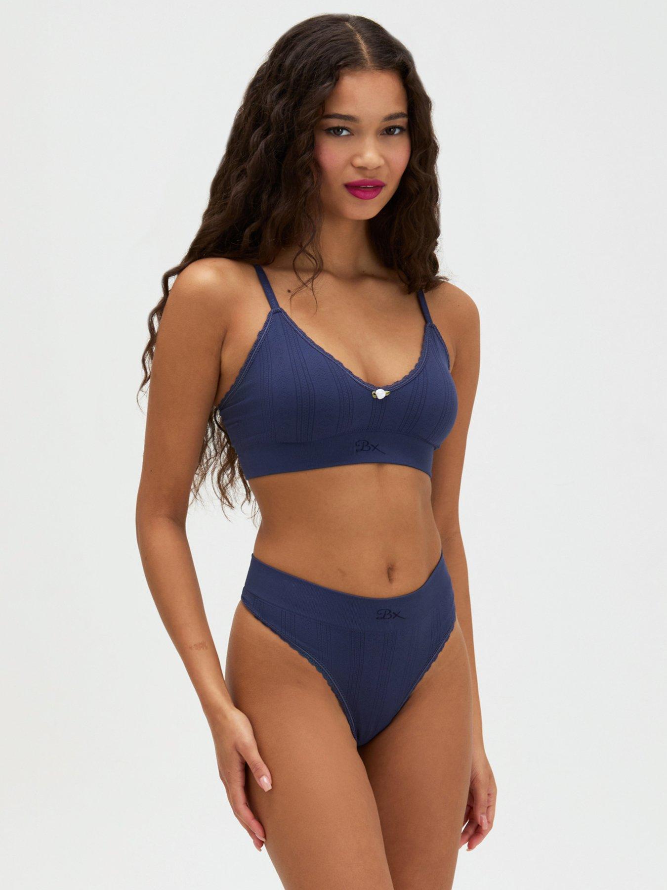 Image 3 of 5 of Boux Avenue Pointelle Seamless Thong - Navy