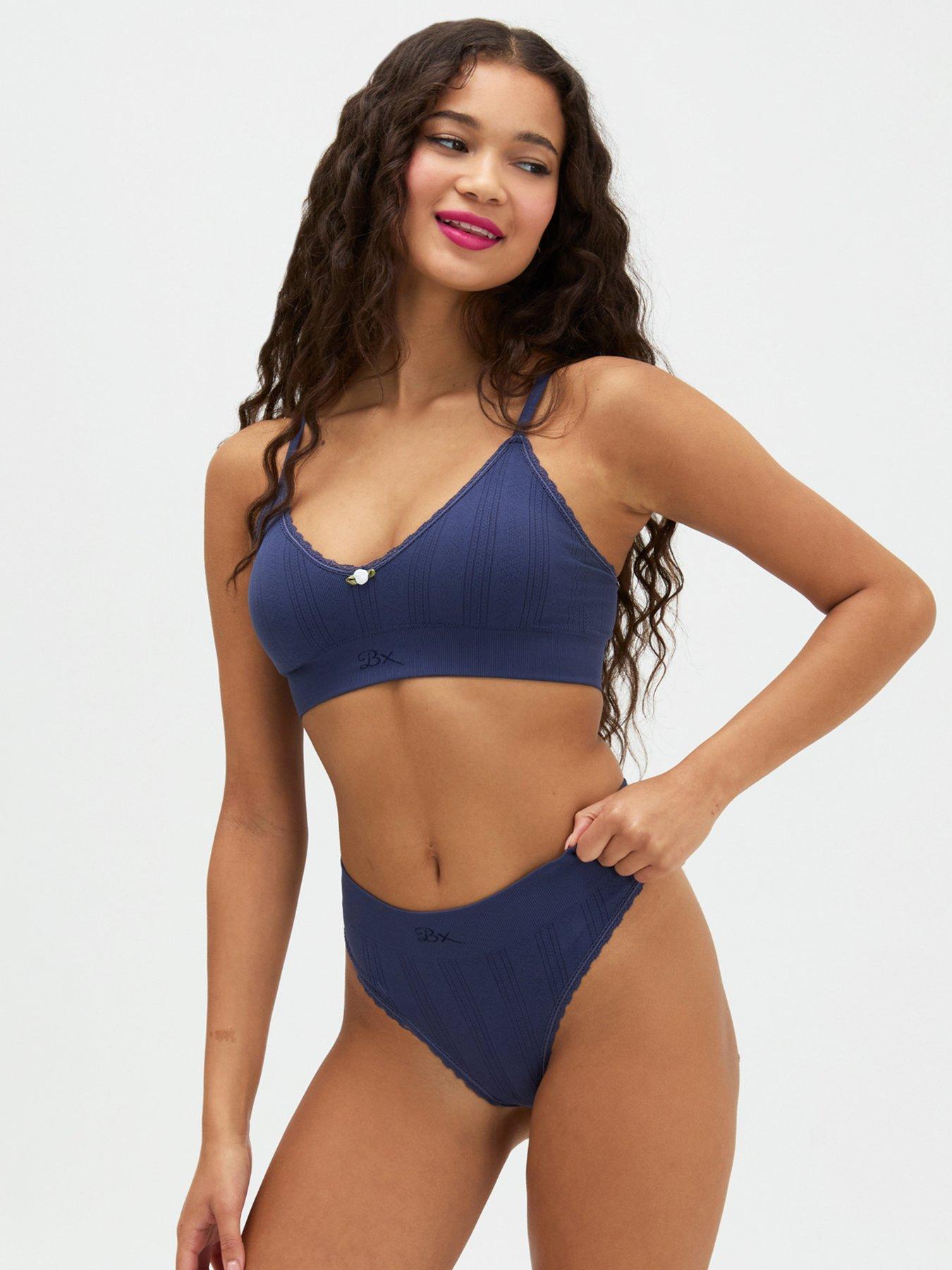 Image 4 of 5 of Boux Avenue Pointelle Seamless Thong - Navy