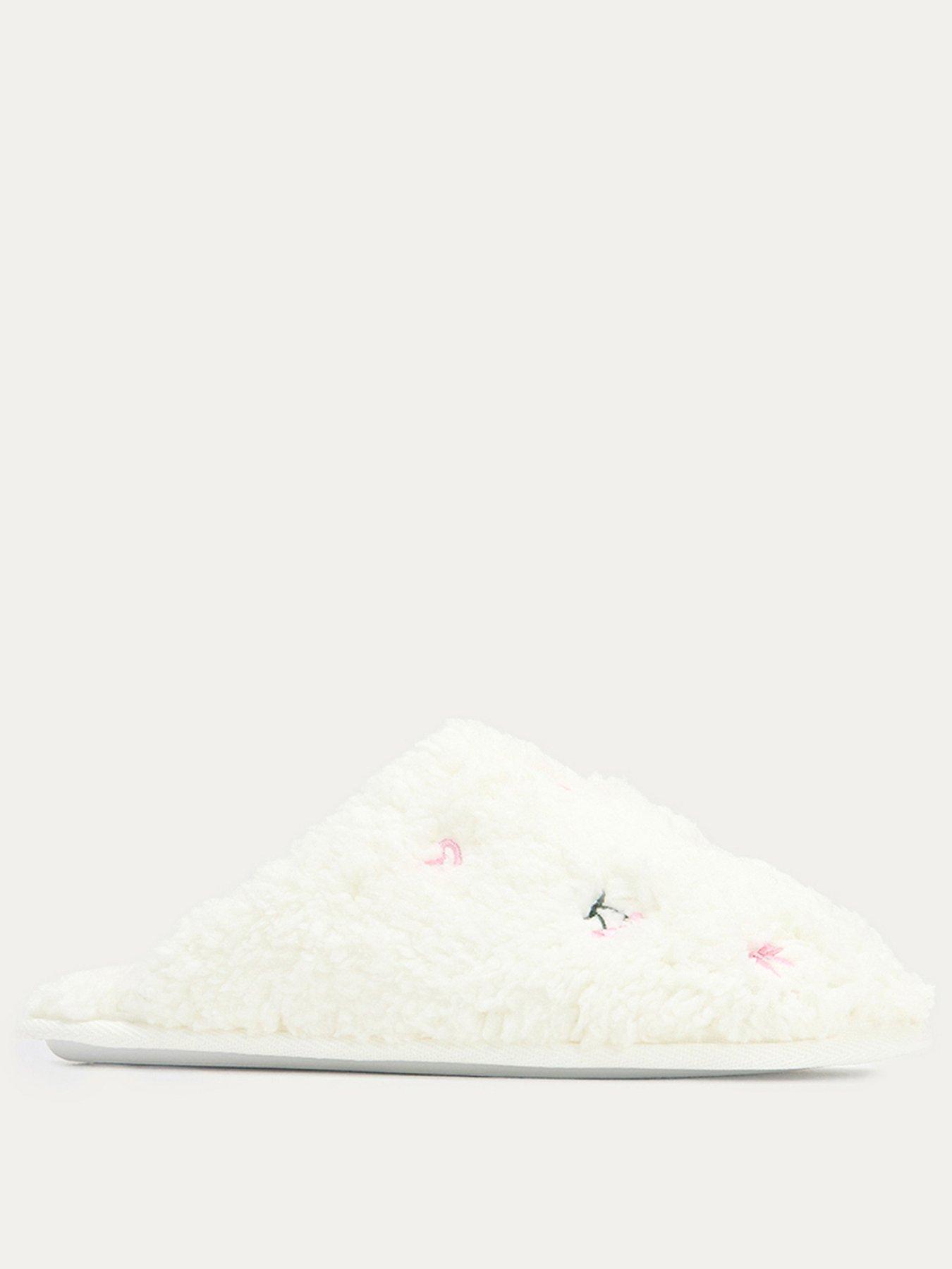 Image 2 of 6 of Boux Avenue Bow &amp; Cherry Emb Borg Mule Slippers- Ivory Mix