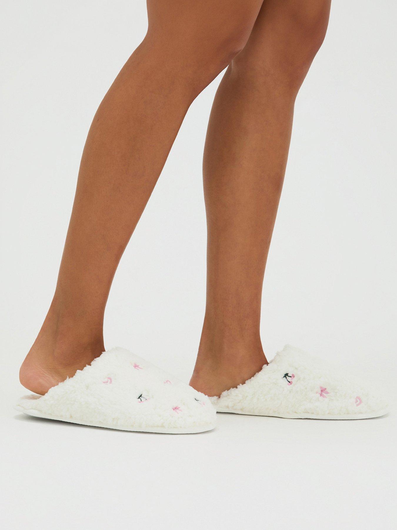 Image 3 of 6 of Boux Avenue Bow &amp; Cherry Emb Borg Mule Slippers- Ivory Mix