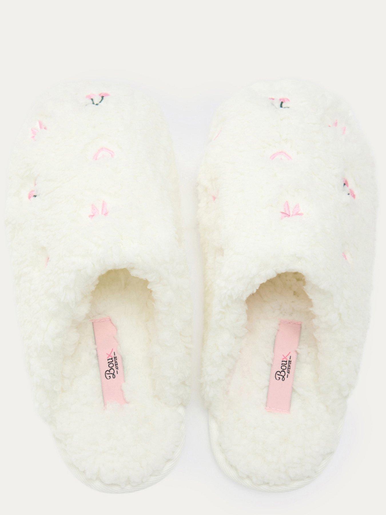 Image 4 of 6 of Boux Avenue Bow &amp; Cherry Emb Borg Mule Slippers- Ivory Mix