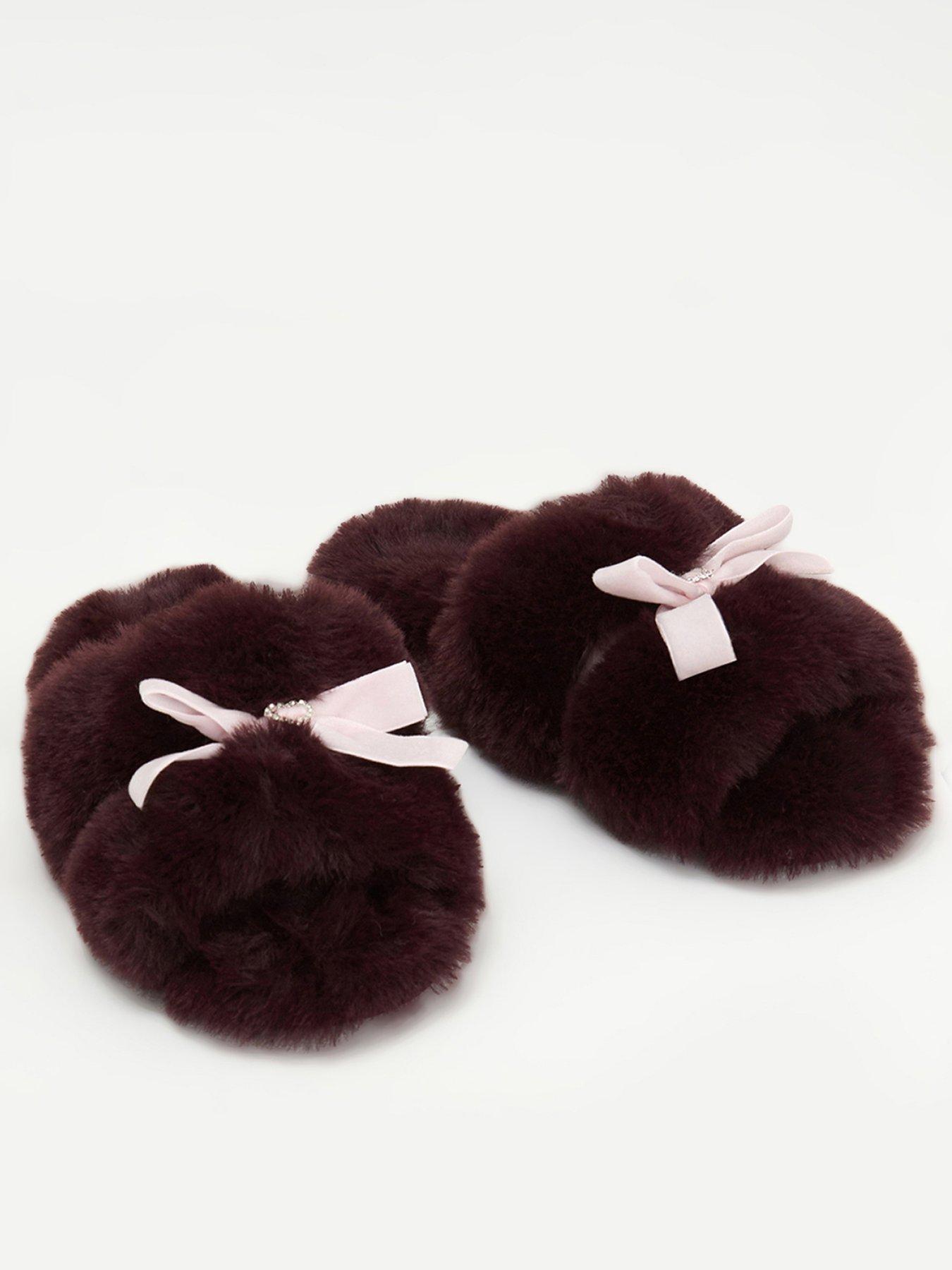 Boux Avenue Heart Plush Bow Slider Slippers - Blackberry
