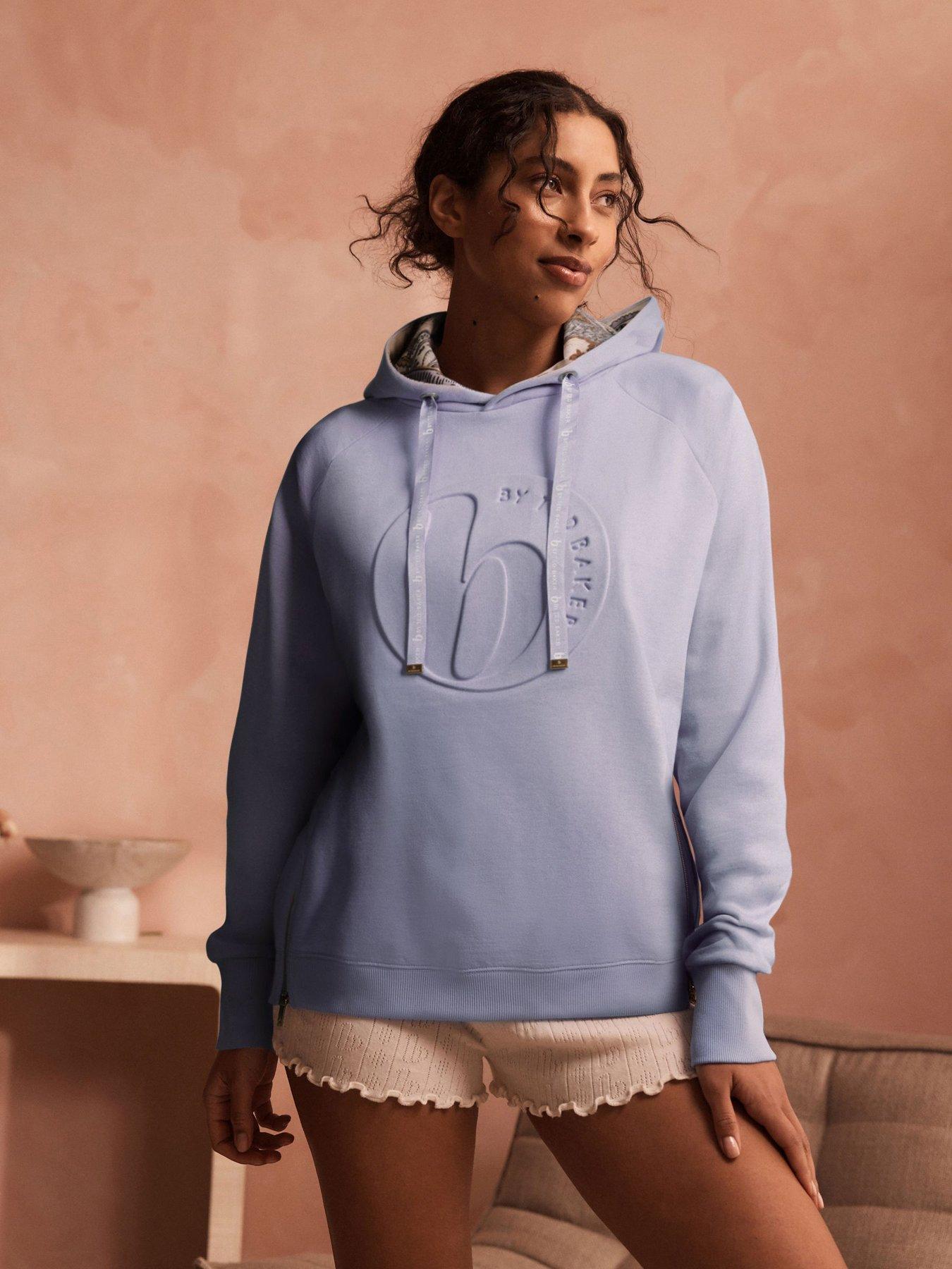 B By Ted Baker Embossed Logo Hooded Lounge Sweatshirt - Blue