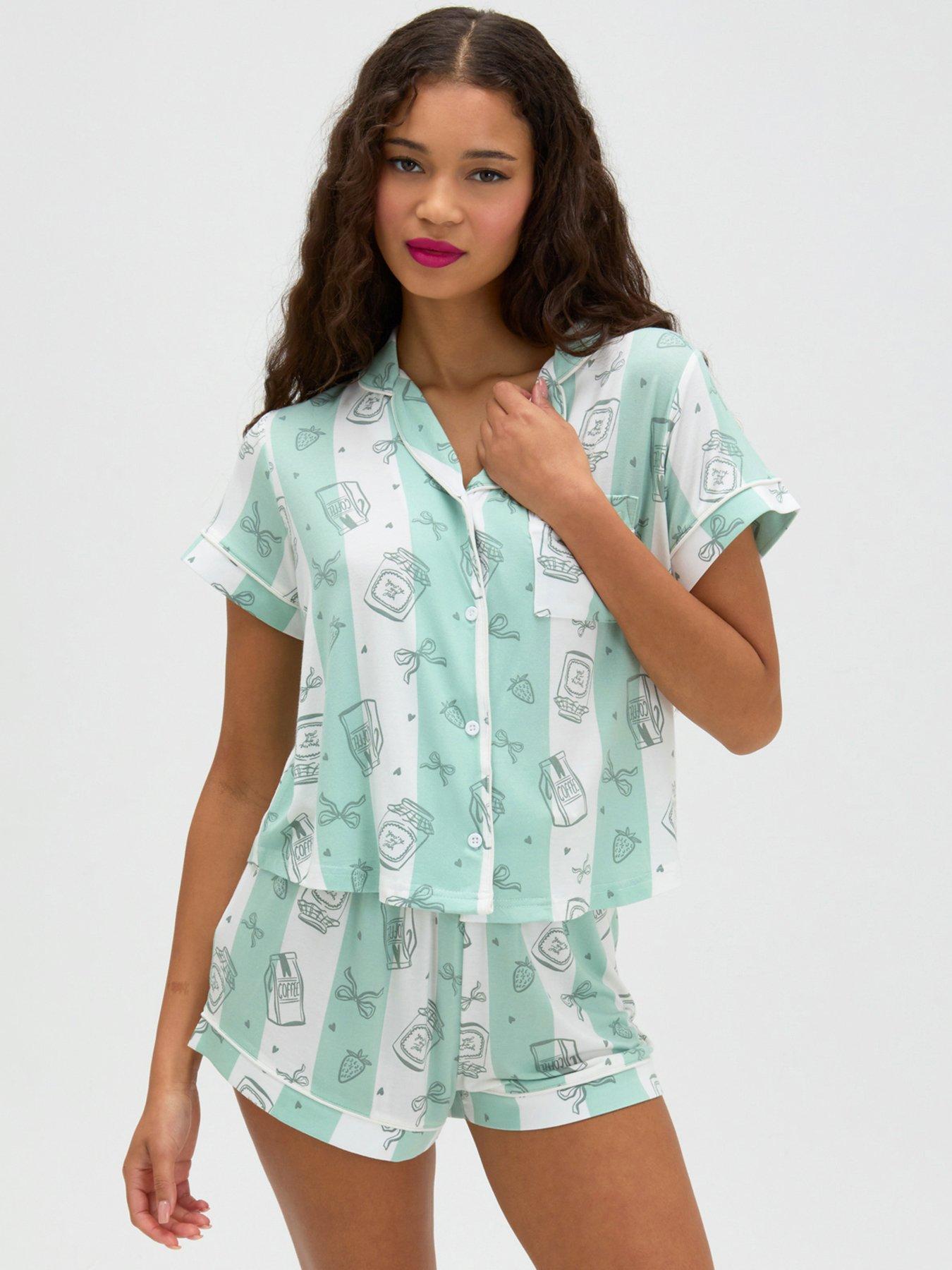 Boux Avenue Coffee Stripe Modal Short Pj - Khaki Mix