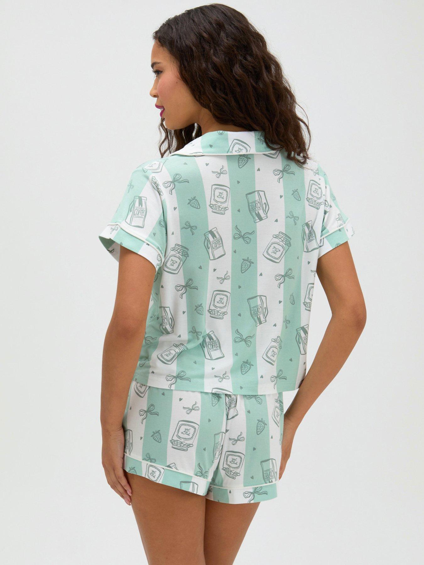 Image 2 of 6 of Boux Avenue Coffee Stripe Modal Short Pj - Khaki Mix