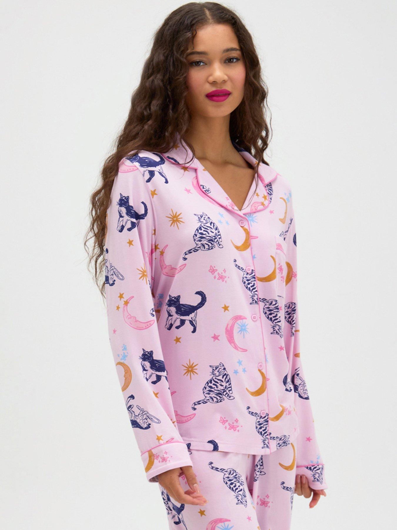 Image 3 of 6 of Boux Avenue Cat Modal Pyjama Set - Pink Mix