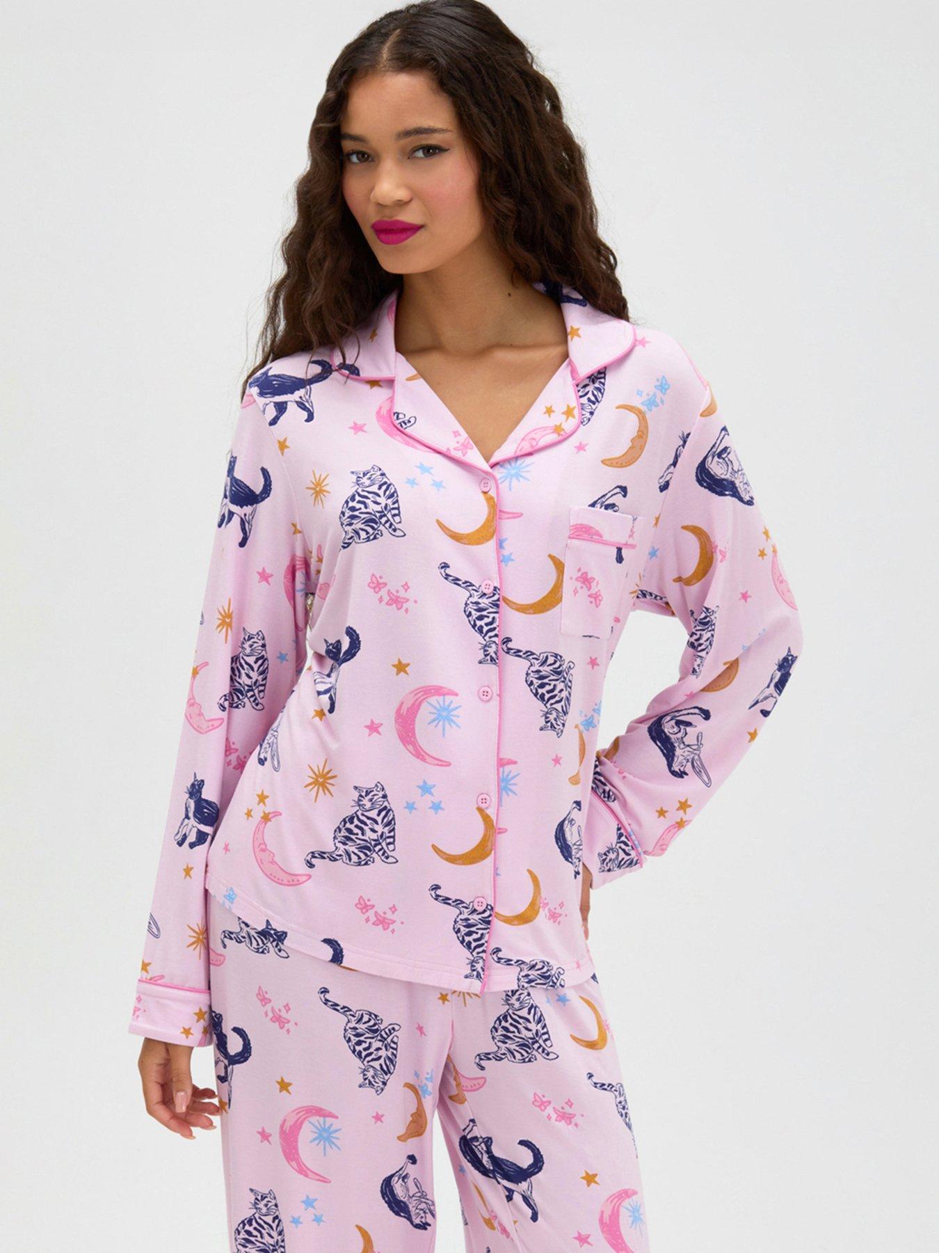 Image 4 of 6 of Boux Avenue Cat Modal Pyjama Set - Pink Mix
