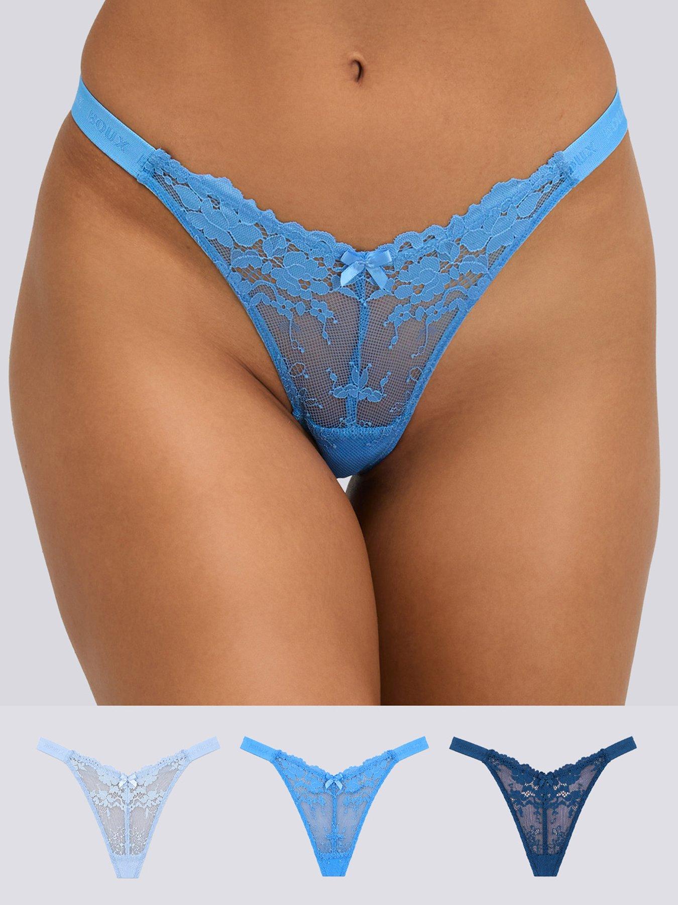 Boux Avenue 3 Pack Fran lace Thongs - Blue Mix