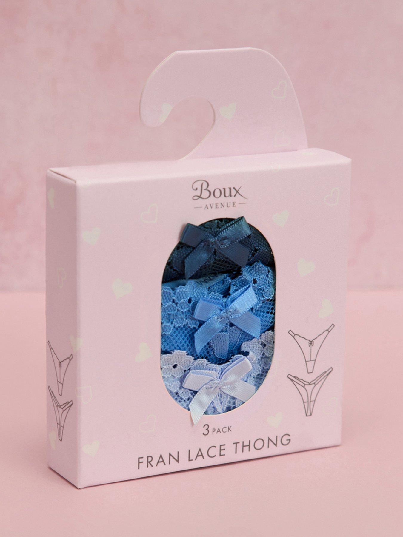 Image 5 of 6 of Boux Avenue 3 Pack Fran lace Thongs - Blue Mix