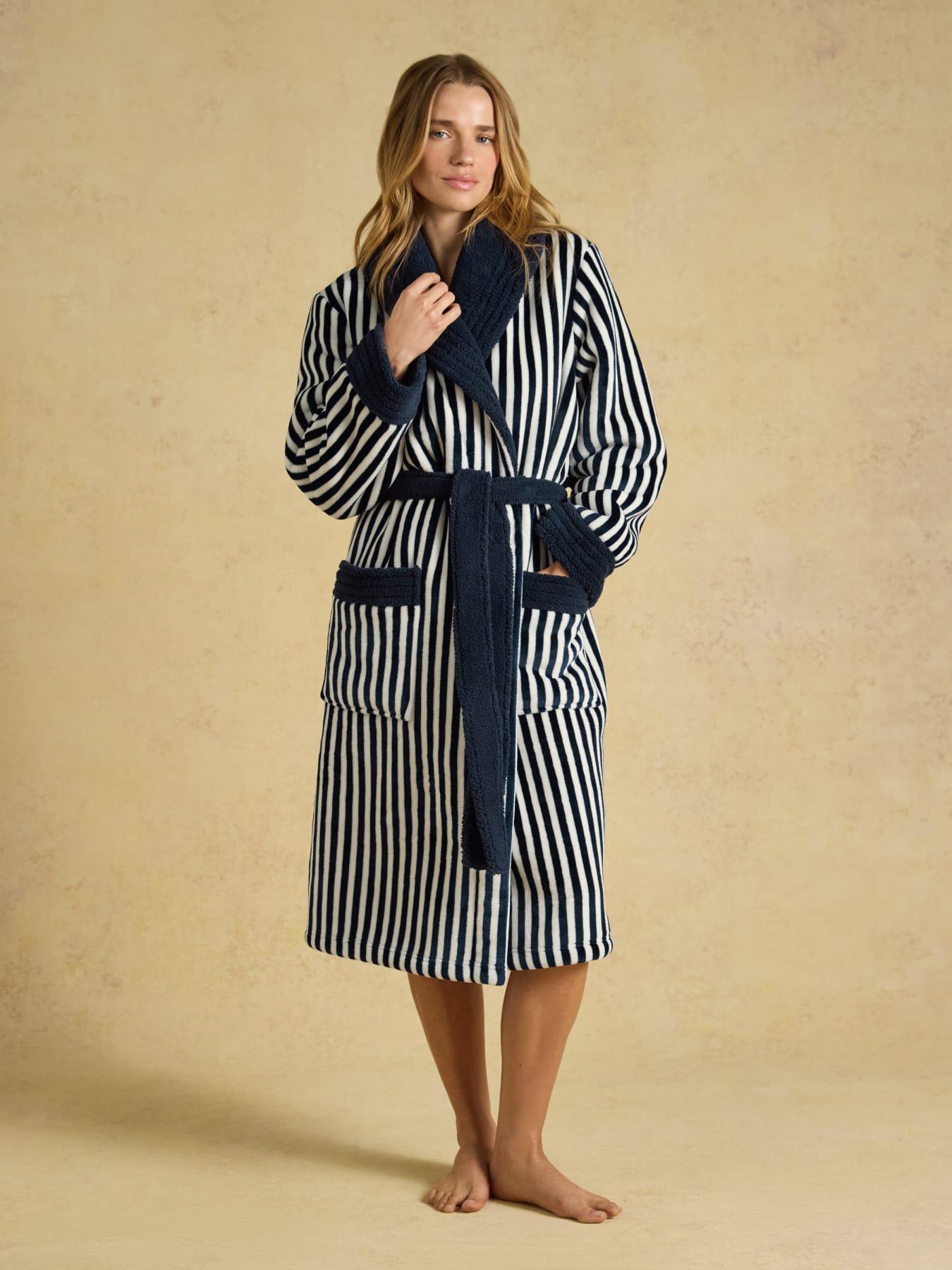 Image 1 of 6 of Joules Womens Matilda Fleece Tie Waist Dressing Gown - Navy