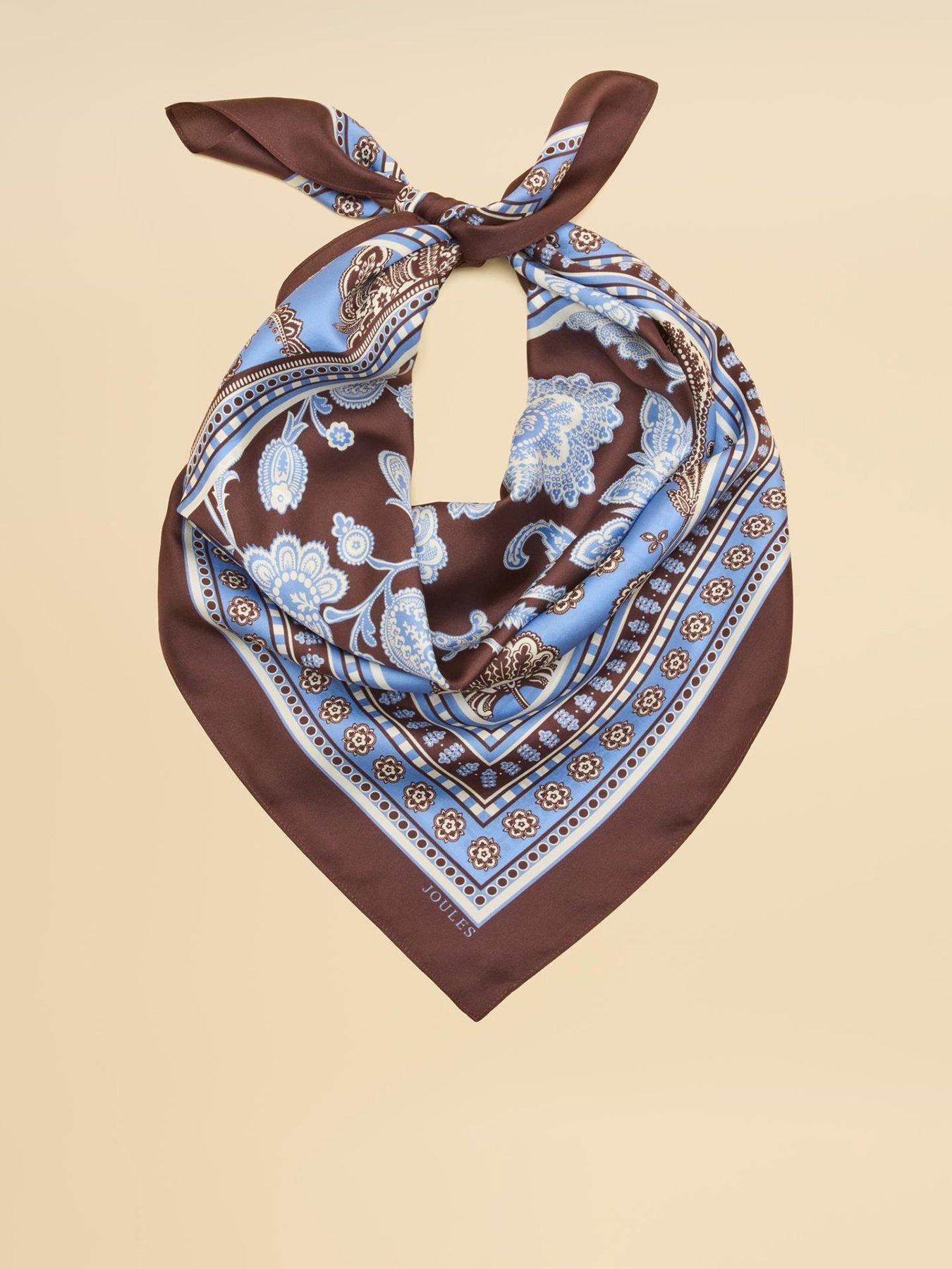 Image 1 of 4 of Joules Bloomfield Floral Silk Square Scarf - Blue