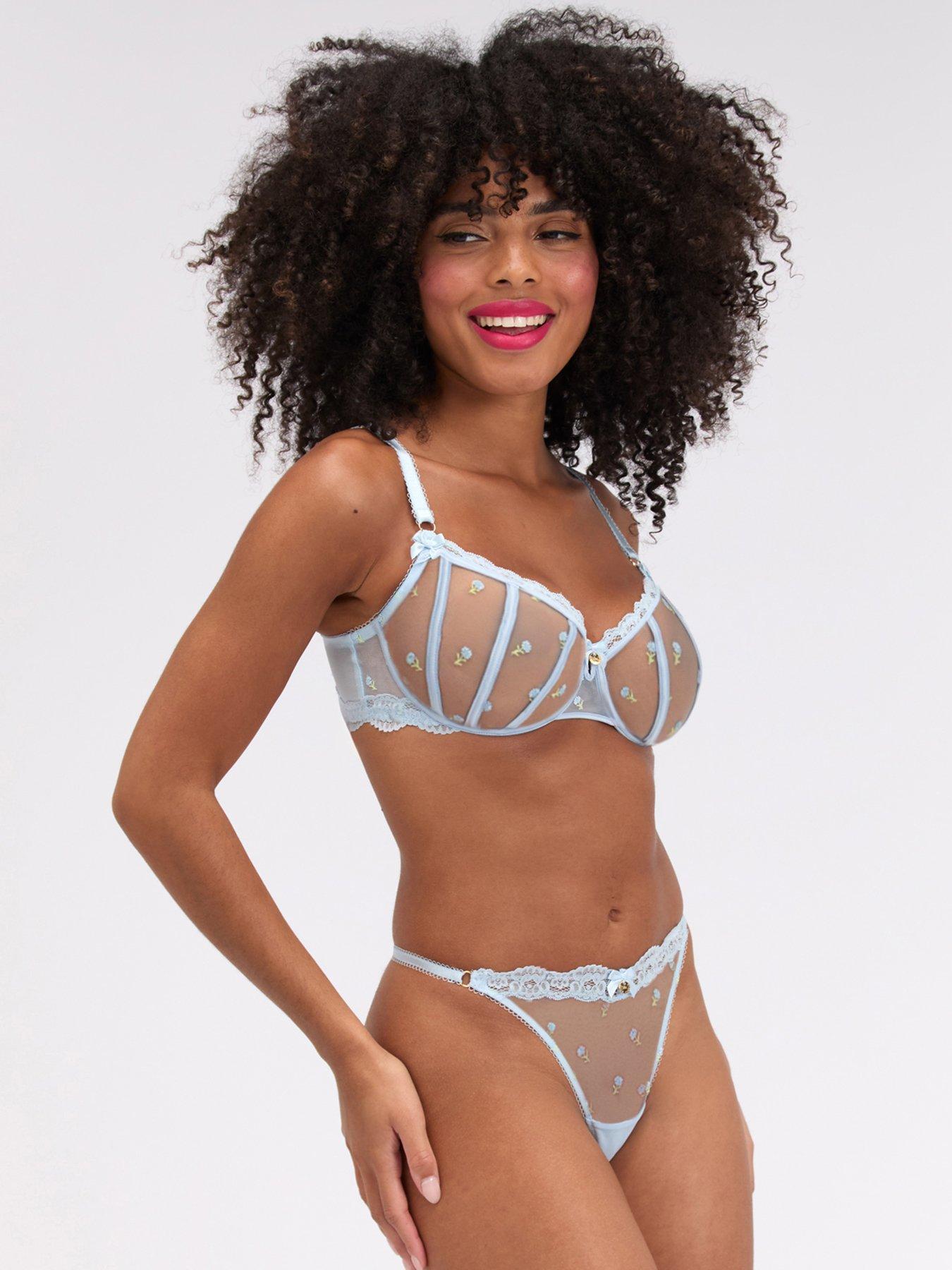 Image 3 of 6 of Boux Avenue Delilah Embroidered Floral Thong - Light Blue