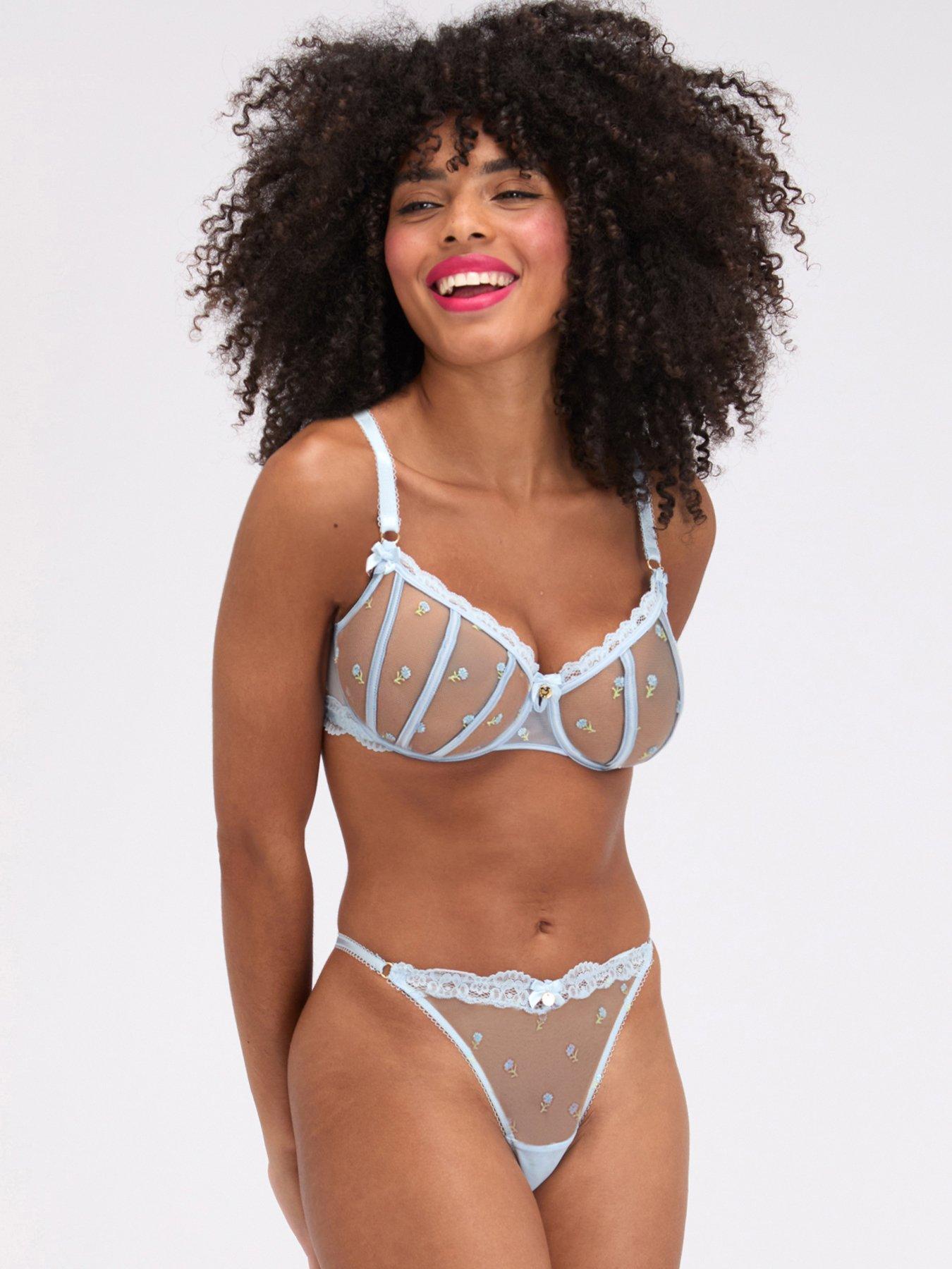 Image 5 of 6 of Boux Avenue Delilah Embroidered Floral Thong - Light Blue