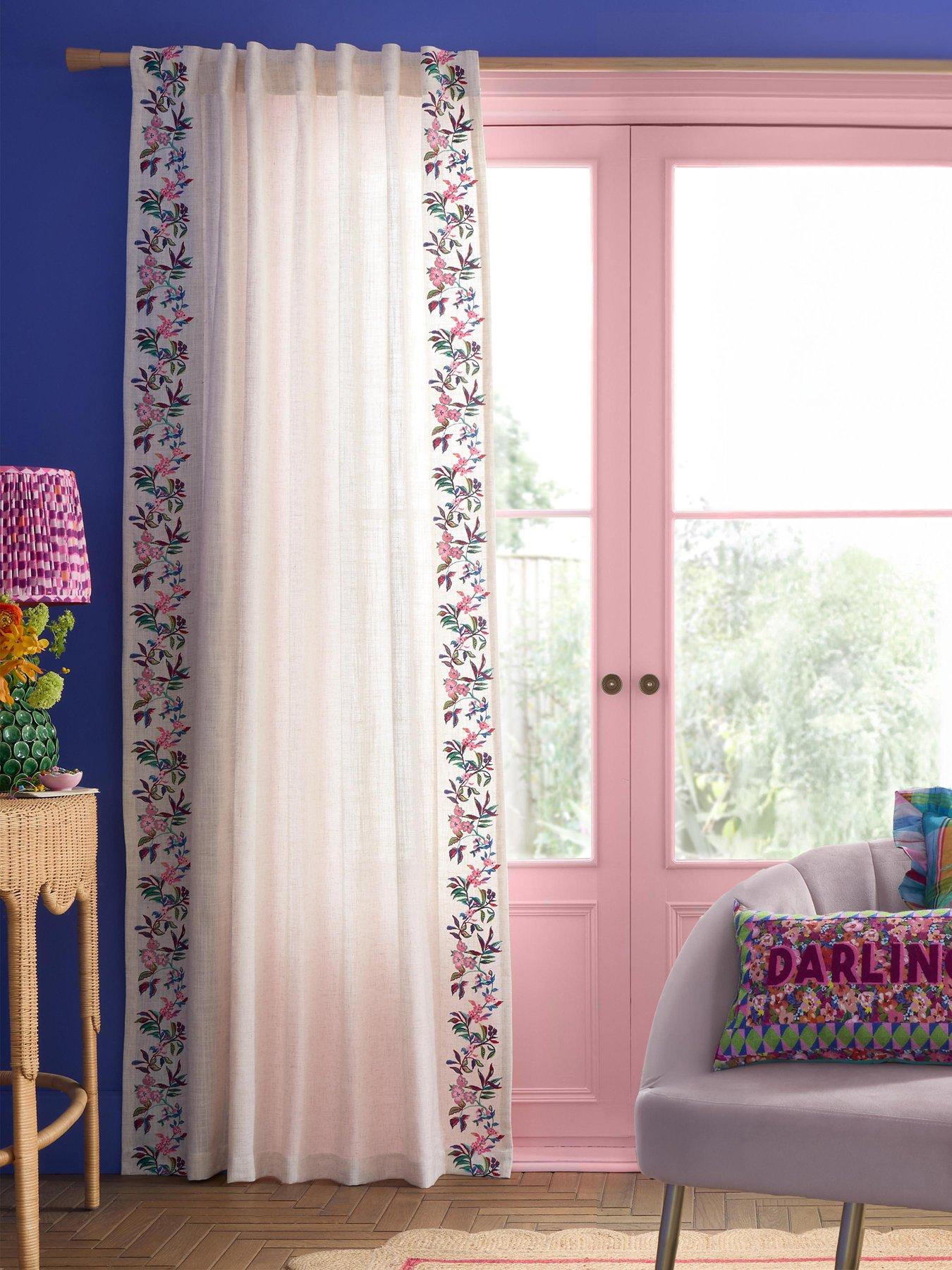 Image 1 of 5 of Sophie Robinson Flourish Floral Tab Top Voile Curtain Panel