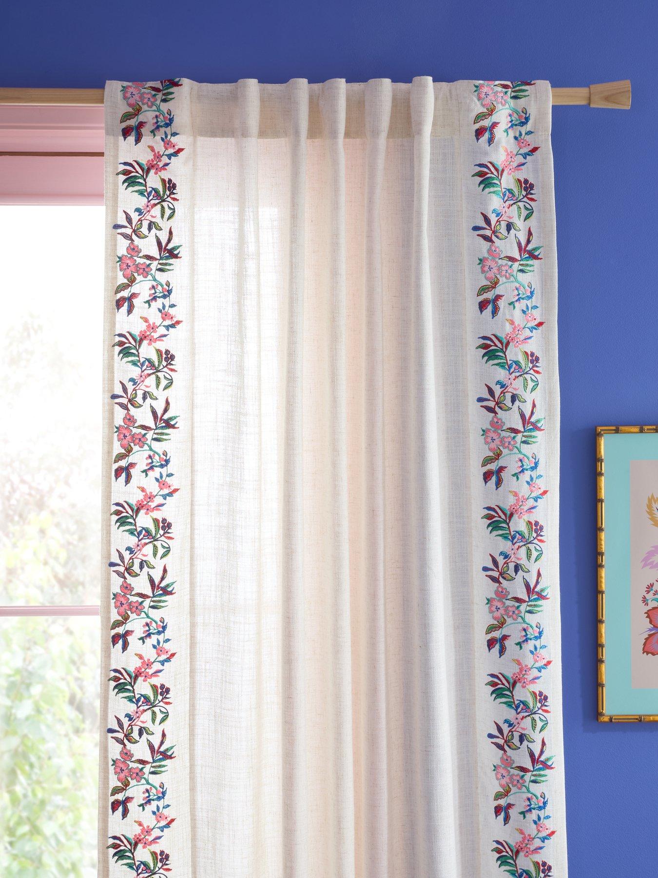 Image 2 of 5 of Sophie Robinson Flourish Floral Tab Top Voile Curtain Panel