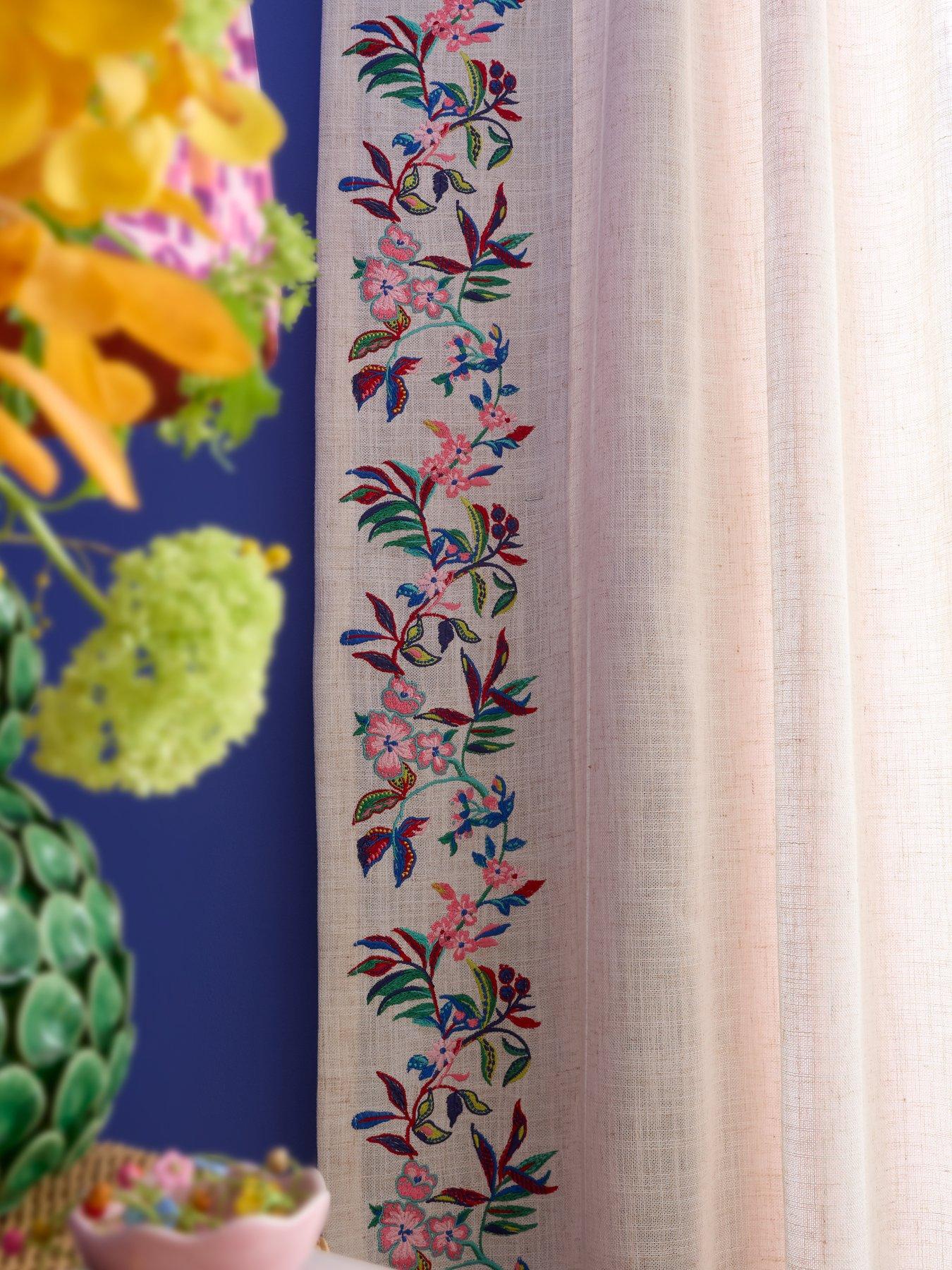 Image 4 of 5 of Sophie Robinson Flourish Floral Tab Top Voile Curtain Panel