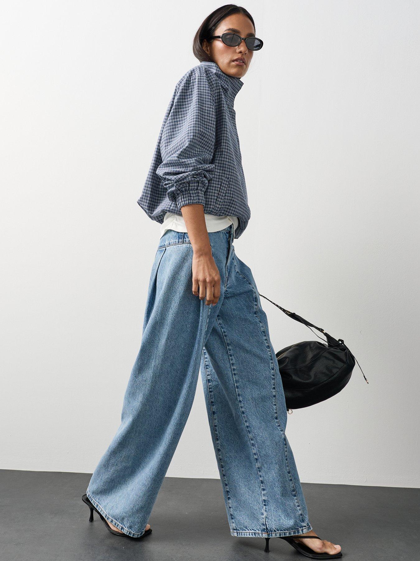 Image 1 of 7 of Michelle Keegan Seam Detail Wide Leg Jean - Mid Wash