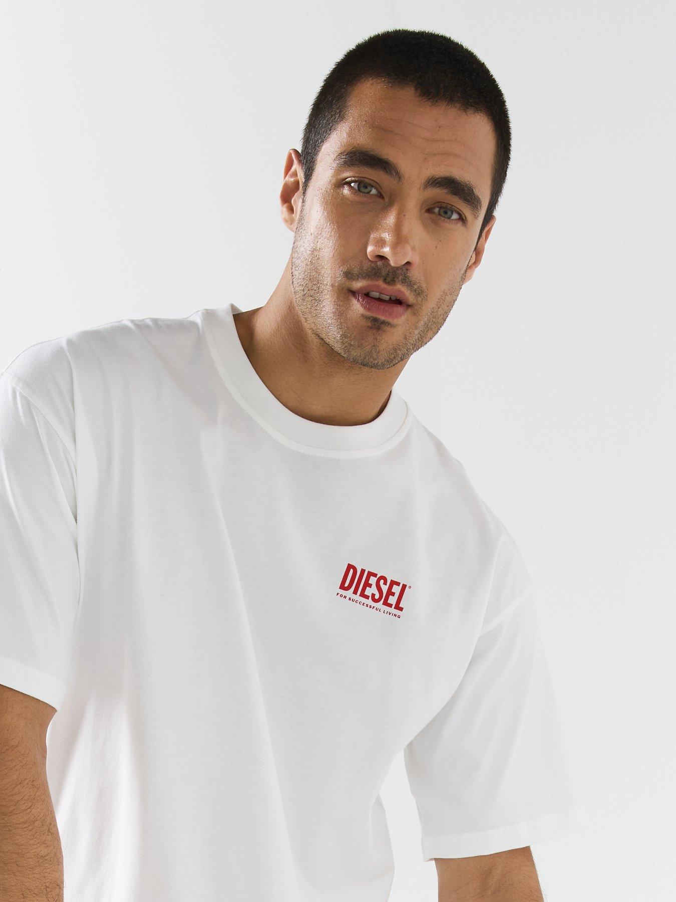 Image 4 of 5 of Diesel Mens Relaxed Fit Back Graphic T-Shirt - White