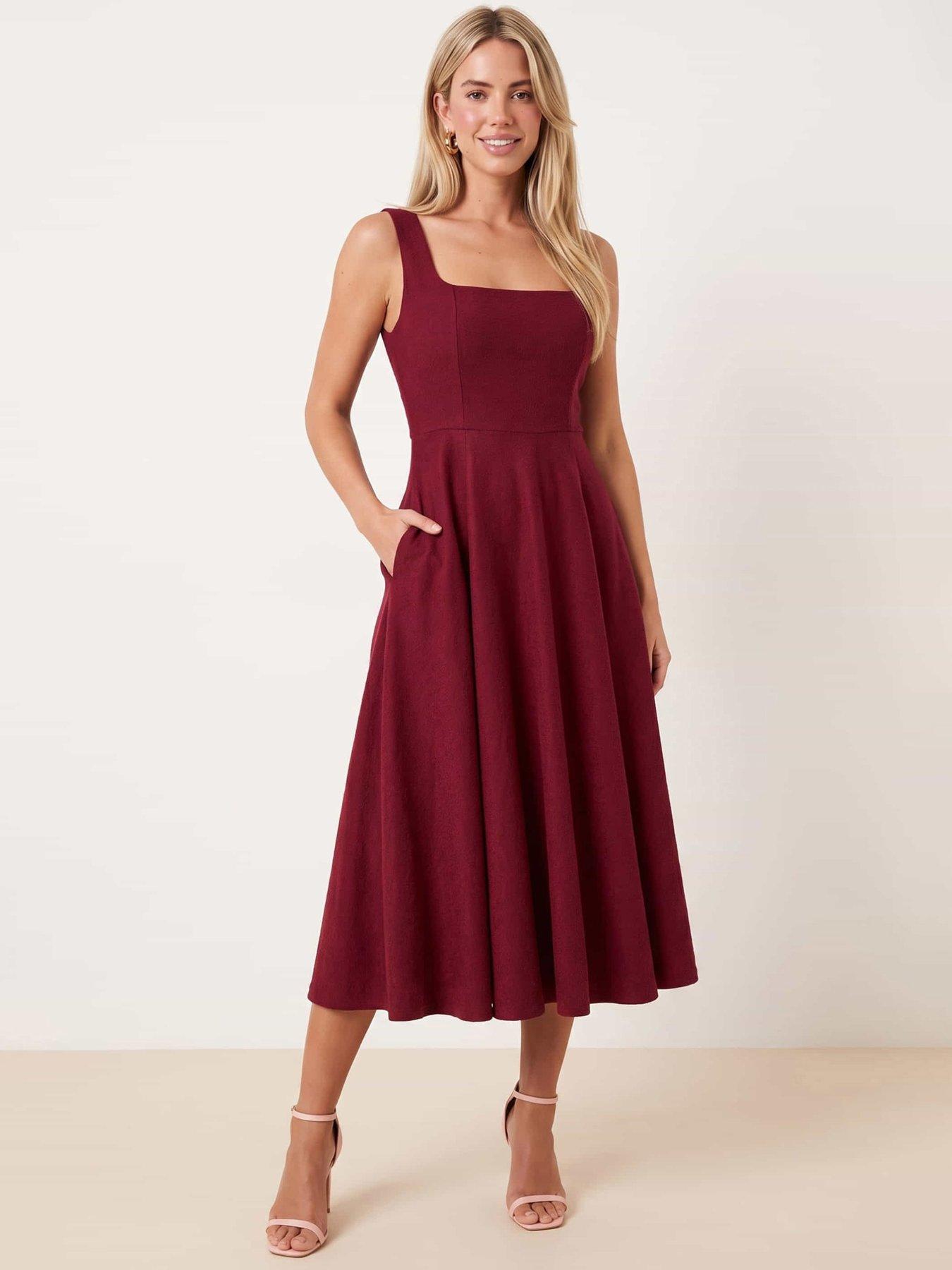 Image 1 of 4 of Style Cheat Womens Square Neck Fit And Flare Dress - Purple