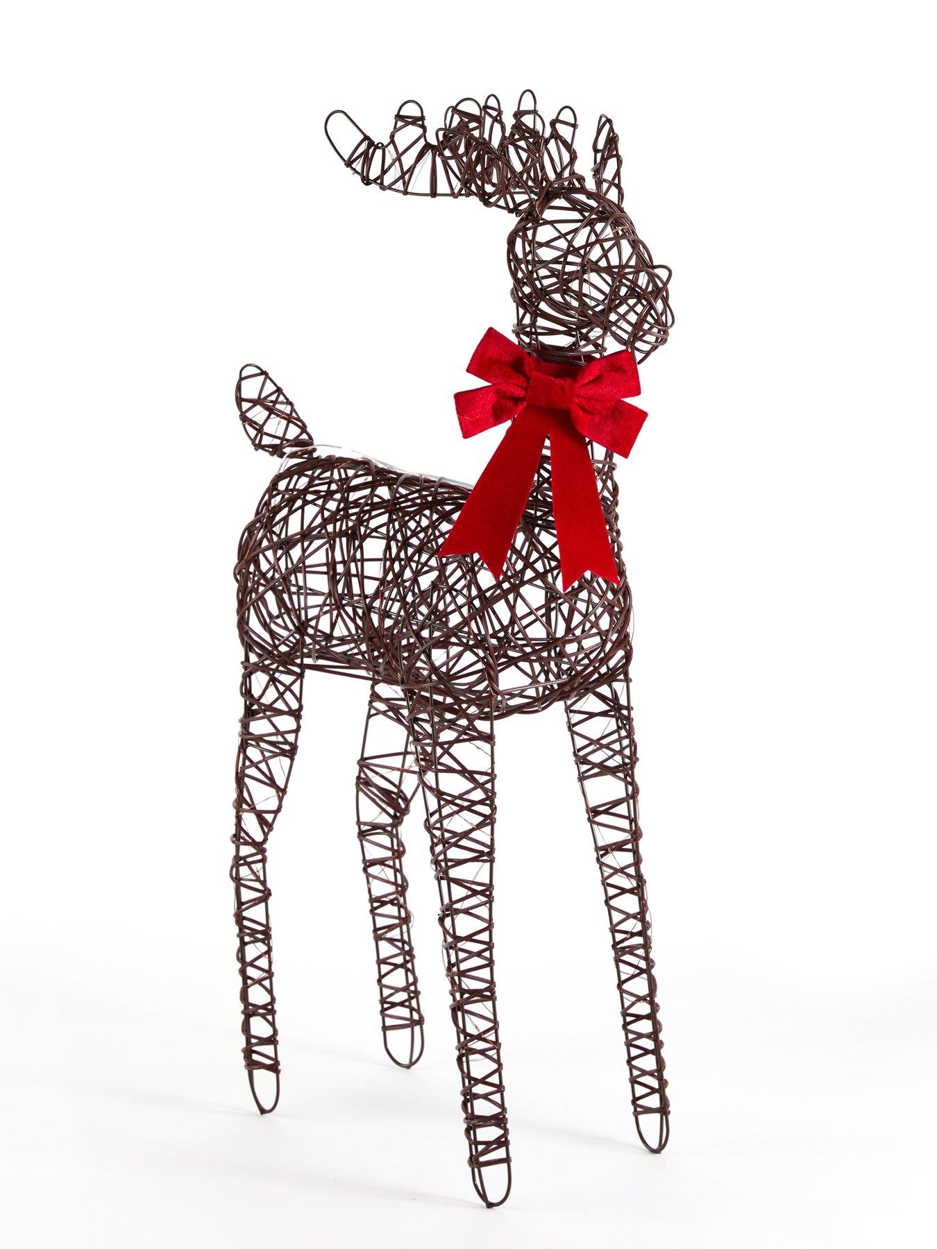 Image 2 of 7 of Festive Lit Reindeer With Red Bow - 80 Warm White Micro Led - Lead Length 30cm - 80cm Battery Operated