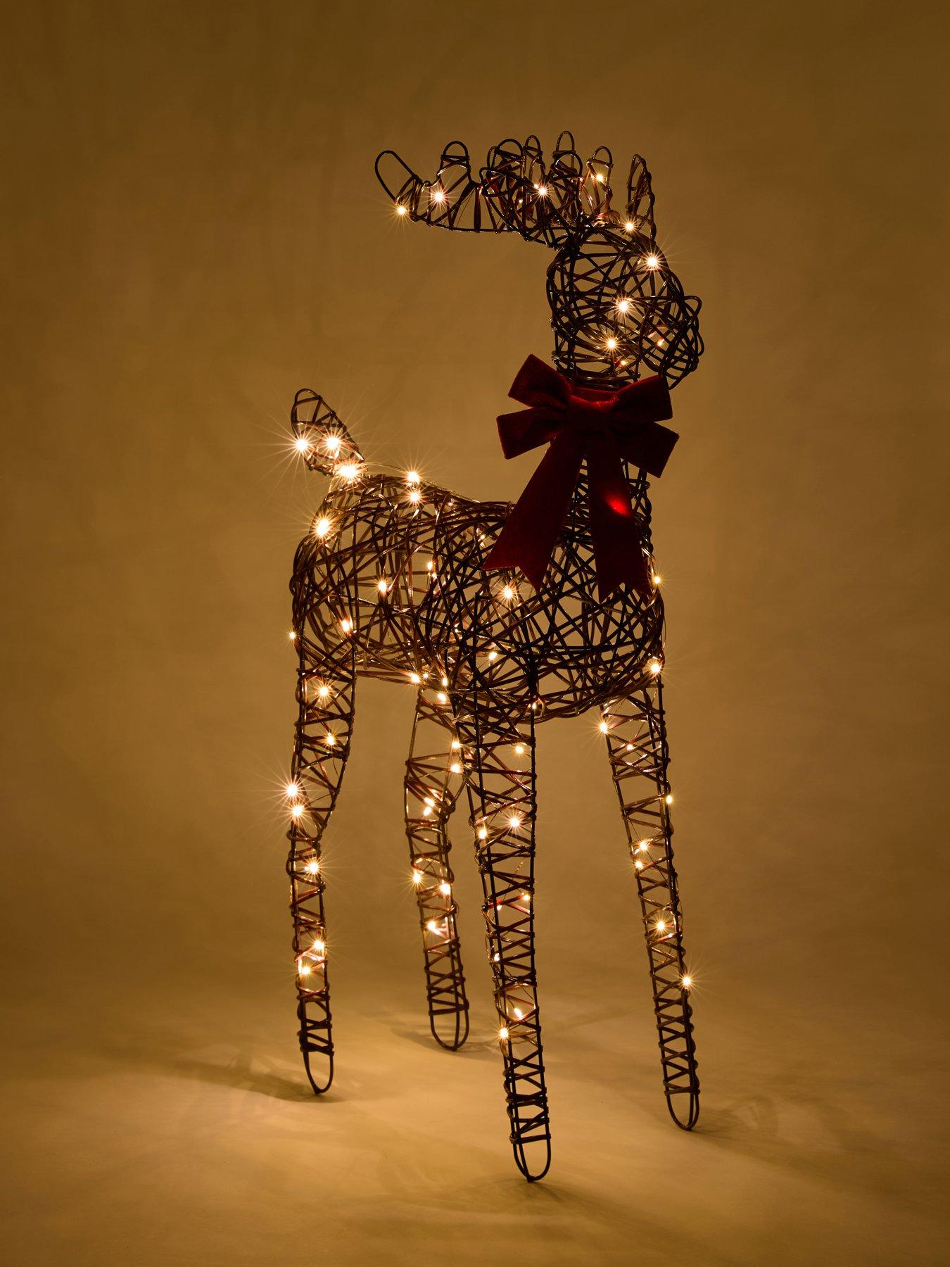 Image 3 of 7 of Festive Lit Reindeer With Red Bow - 80 Warm White Micro Led - Lead Length 30cm - 80cm Battery Operated