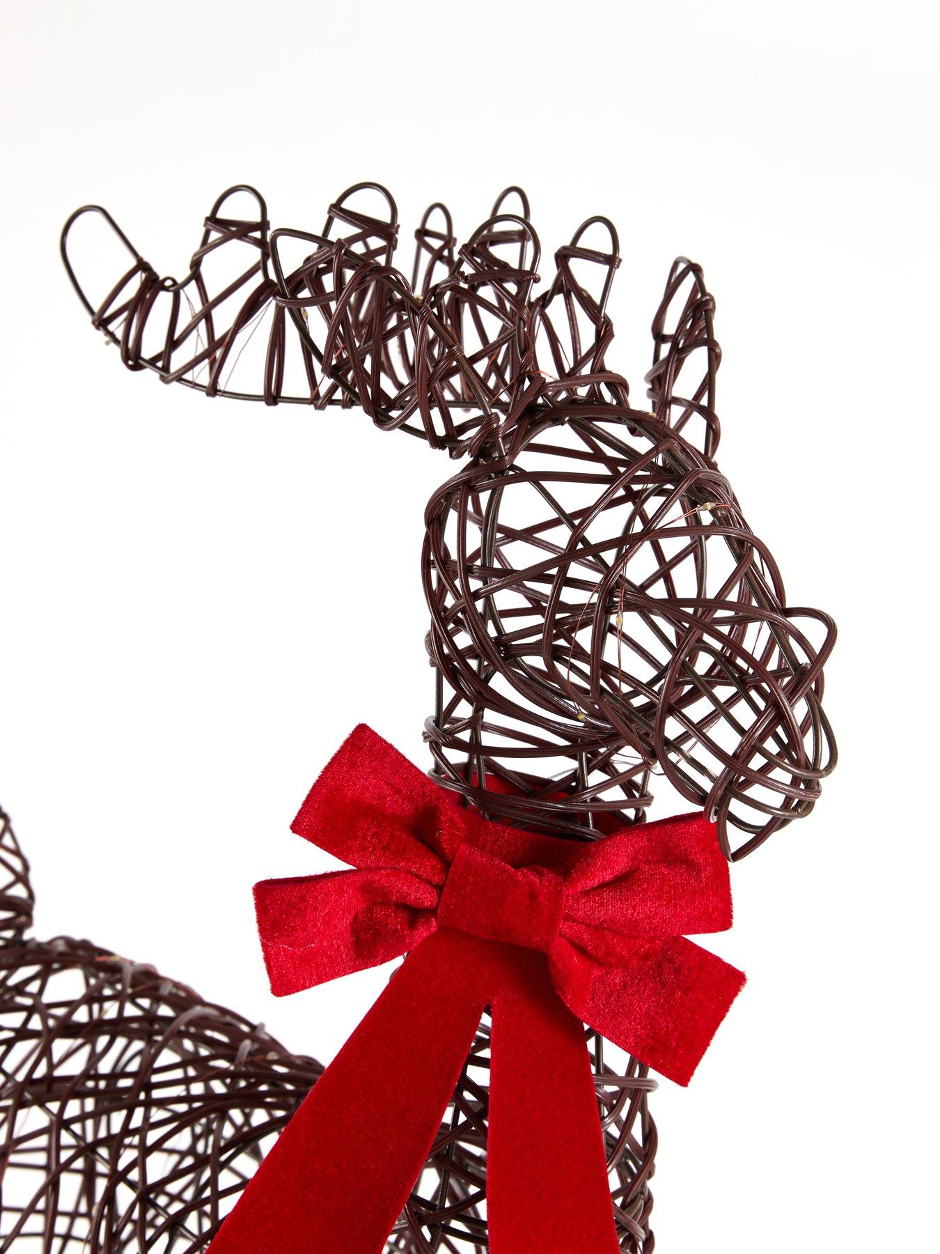 Image 5 of 7 of Festive Lit Reindeer With Red Bow - 80 Warm White Micro Led - Lead Length 30cm - 80cm Battery Operated